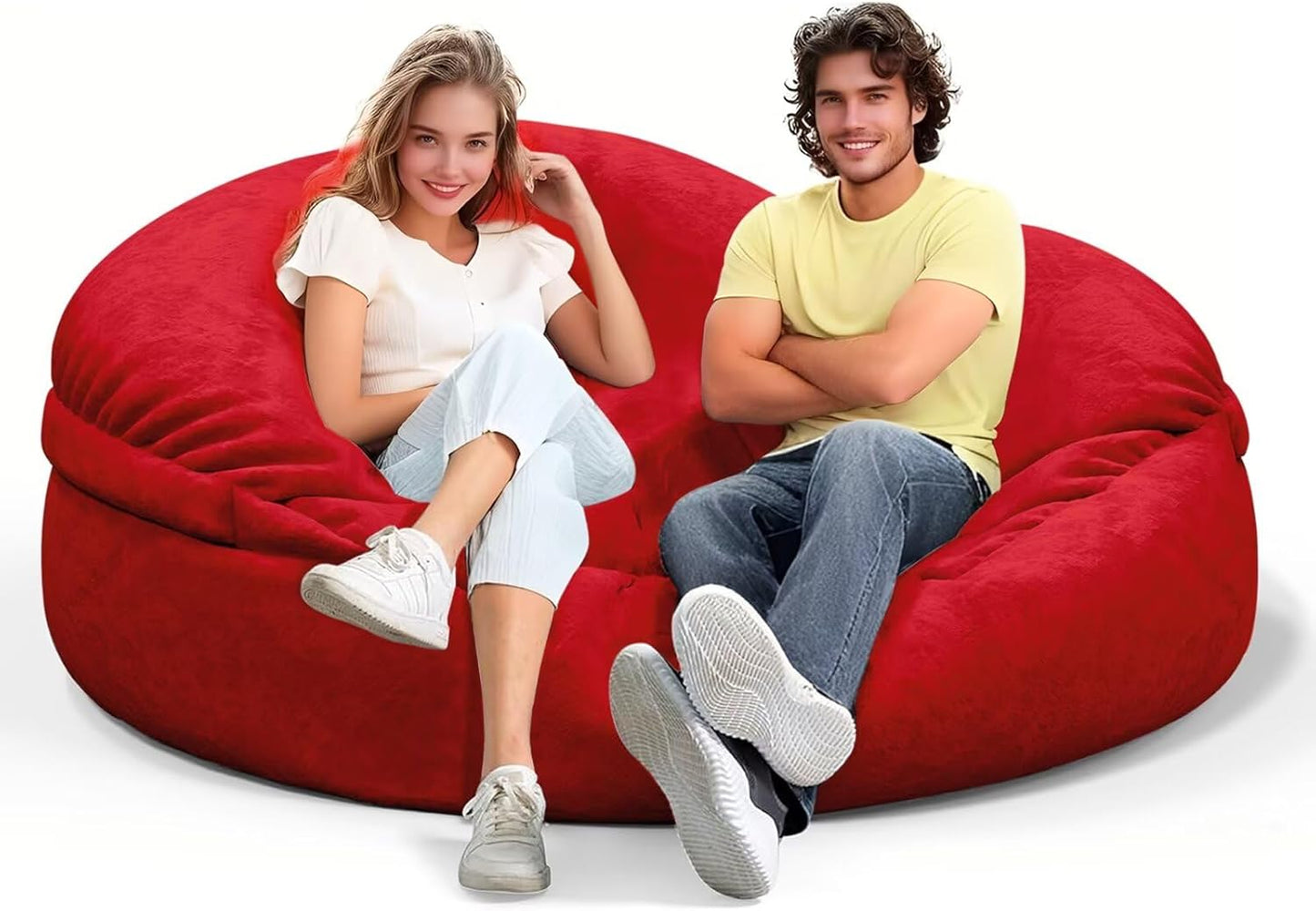 Bean Bag Chair for Adults 4FT,Soft Removable Cover for Teens/Girls Bedroom,Fluffy Giant Round Floor Beanbag Lounger Chairs (No Filler,Big Red)