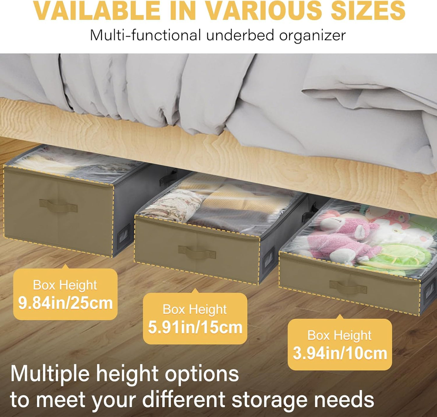 4-Inch Under Bed Storage Containers, Low Profile UnderBed Storage Organizer, Under Crib/Couch Storage Box for Seasonal Clothing, Sweaters, Shoes, Blankets, Wrapping Paper, Sheets & Toys 33"L×17"W×4"H