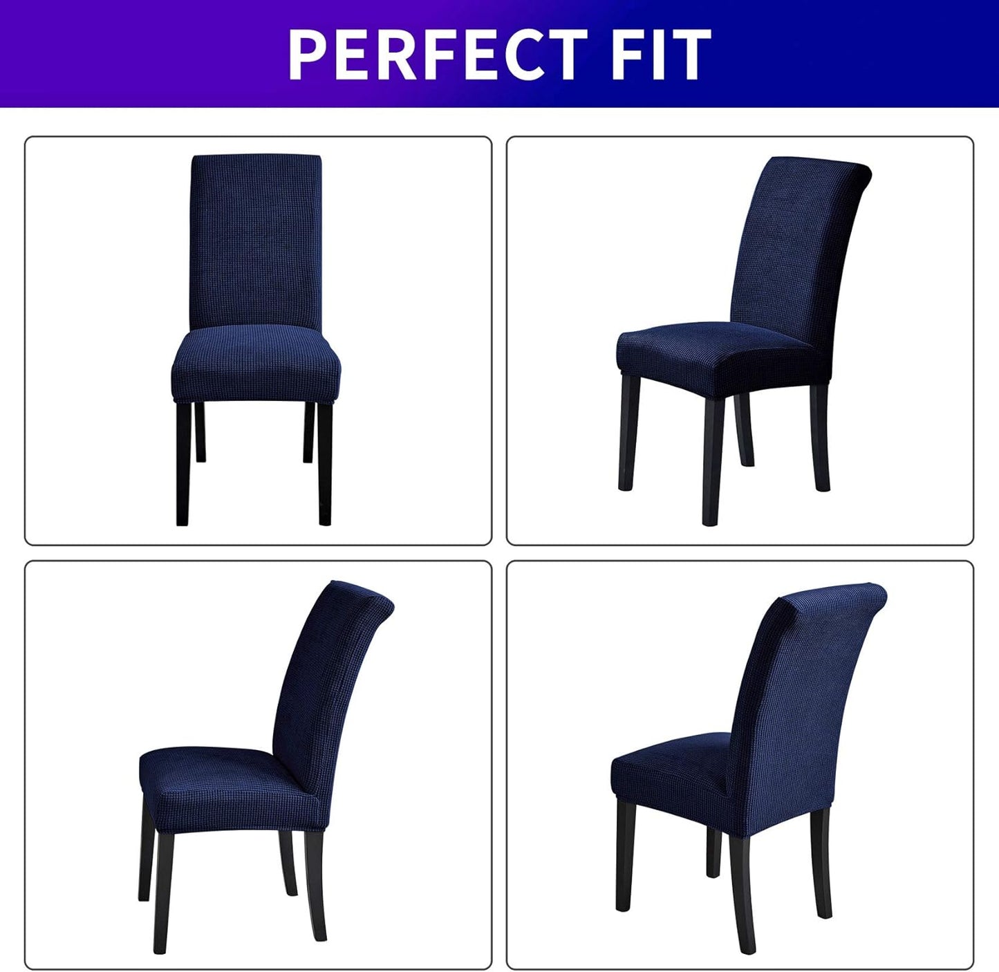 Howhic Stretch Chair Covers for Dining Room Set of 6, Removable Washable Dining Room Chair Covers, Dining Chair Slipcovers Seat Protector, Great Home Decor and Banquet Upholstery (Navy, 6 Pack)