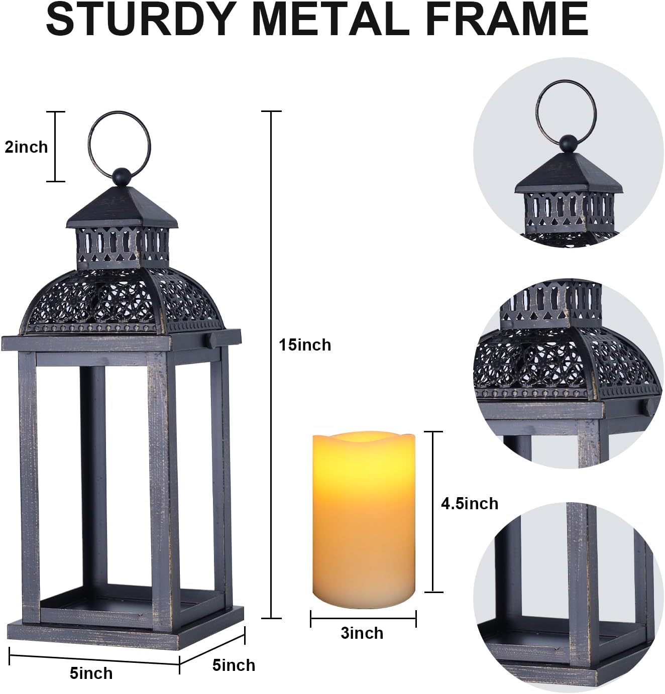 NEEDOMO Fall Decorations for Home, 2 Pcs 15'' Fall Lantern Indoor Outdoor Thanksgiving Decor, Vintage Metal Hanging Candle Holders with Fall Teardrop Wreath and LED Candle for Patio, Porch, Table