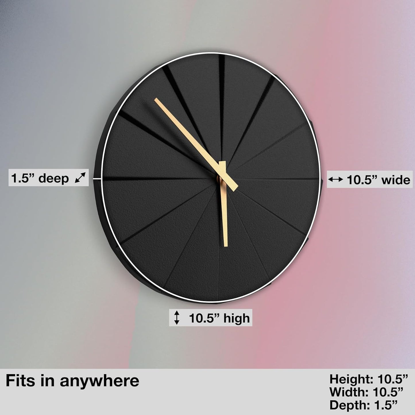 Driini Staircase Modern Wall Clock - Unique 10.5 in. Frameless Concrete Design - Contemporary, Minimalist Decor; No Numbers - Silent Battery Operated Clocks with Decorative Wooden Hands; Black