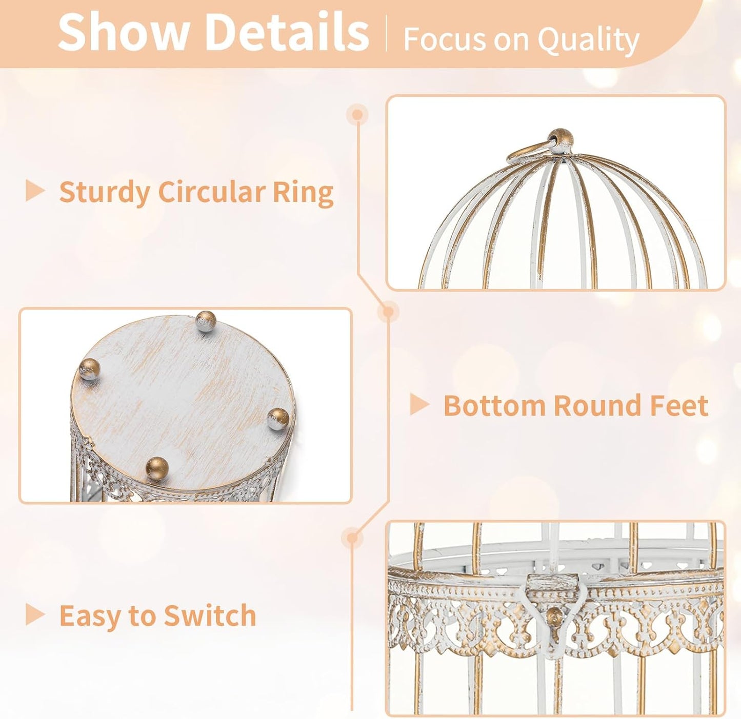 NUPTIO Decorative Candle Lanterns White: 3 Pcs Distressed White Metal Bird Cage Indoors Lantern Centerpiece Assorted Rustic Birdcage Pillar Candle Holders for Home Living Room Porch Office Decoration