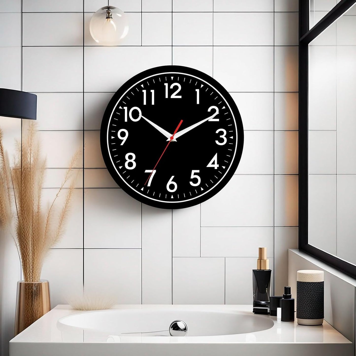 Wall Clock Black Battery Operated 10 Inch Simpel Silent Non Ticking Analog Decorative for Kitchen Bathroom Bedroom Office Living Room School Classroom(Black)