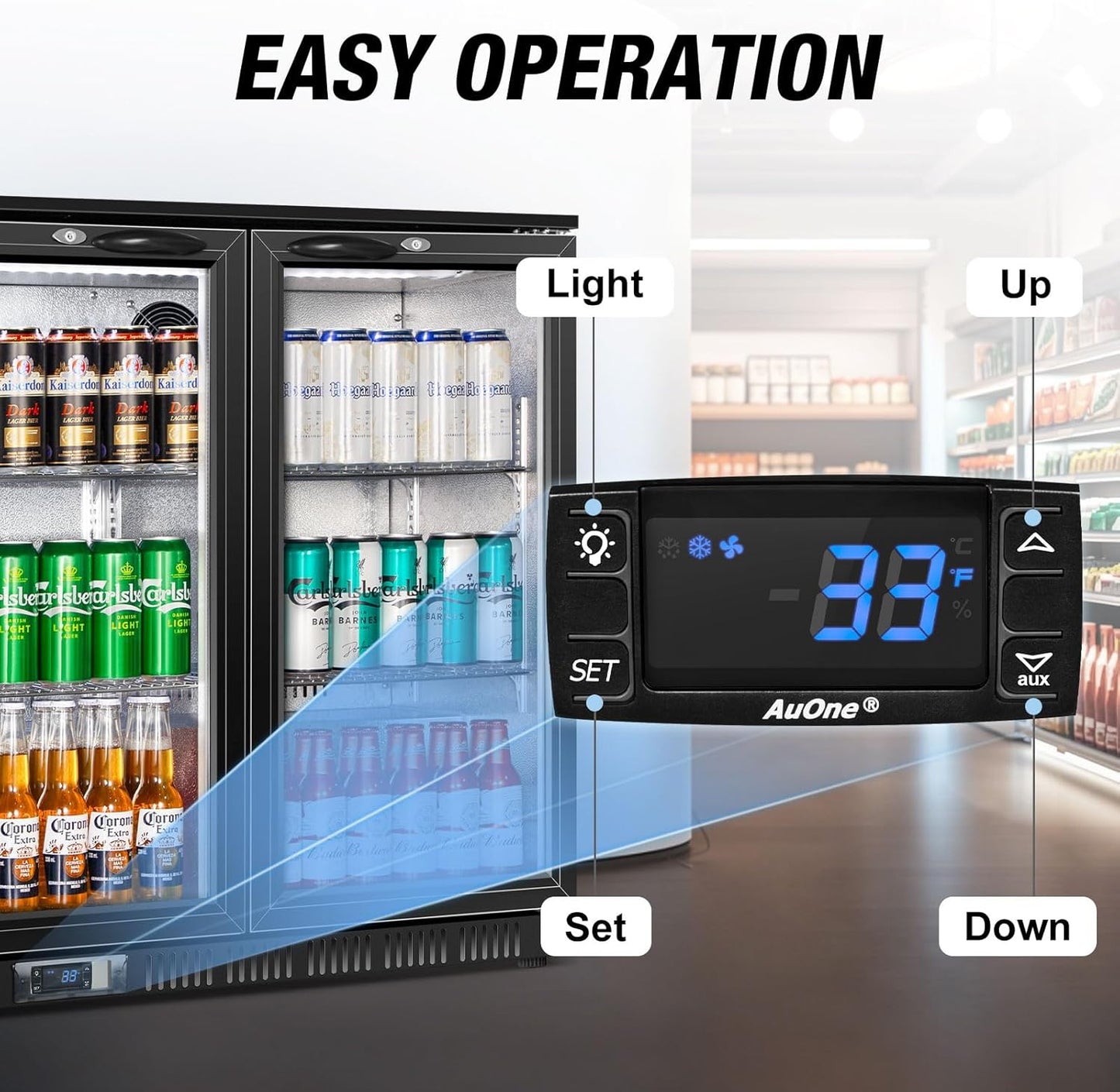 Beverage Refrigerator, 53.15W Inch 12 Cu.Ft Drink Fridge, Back Bar Beer Fridge with 3 Glass Door, 35.43" Height Beverage Cooler, Built-in & Undercounter Commercial Back Bar Cooler for Kitchen Shop Bar