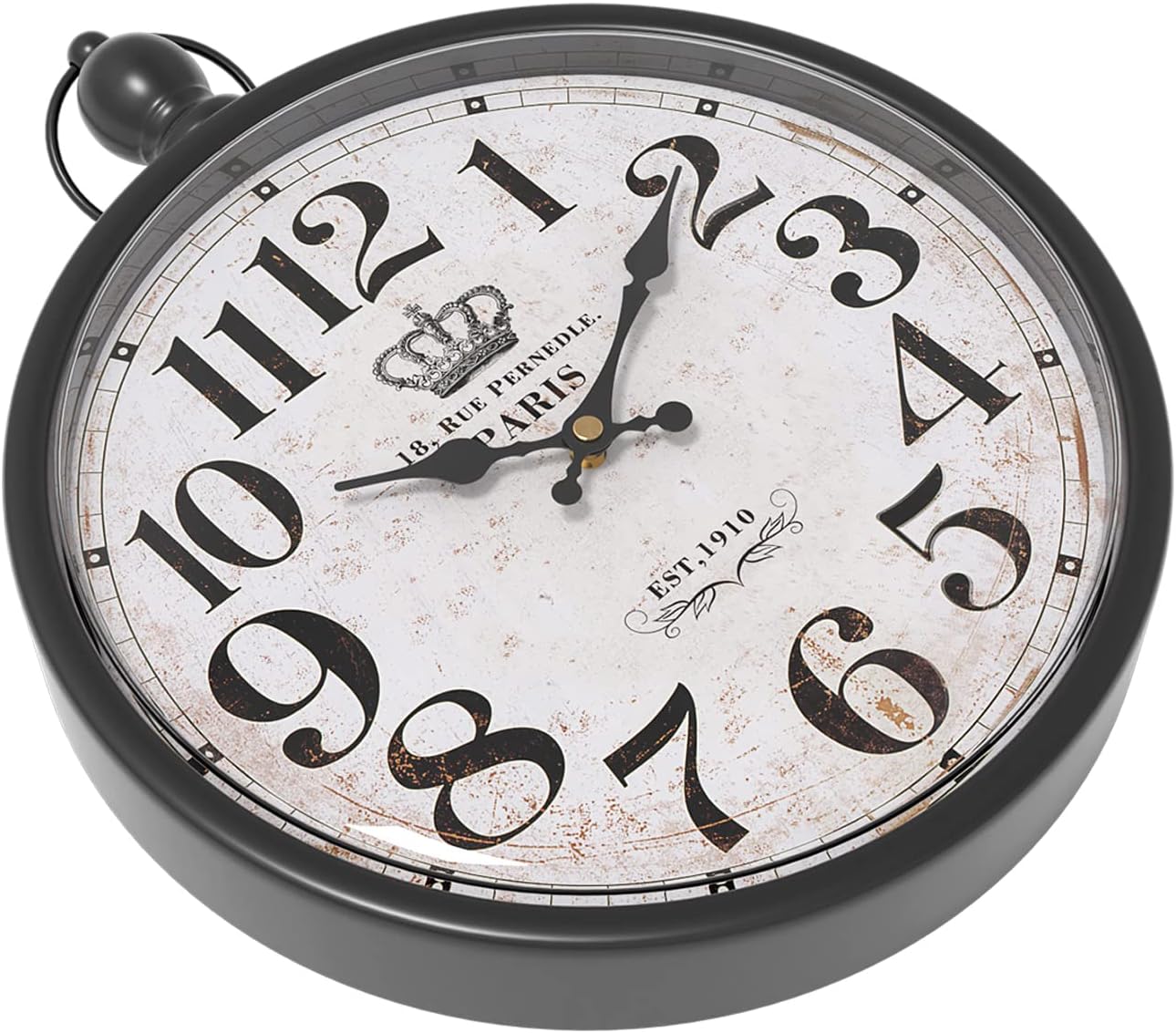 Menterry Retro Round Wall Clock. Black Vintage Antique Style Decor Wall Clocks for Kitchen,Farmhouse,Bedroom,Bathroom,Office, (11.8" H x 9.3" W)