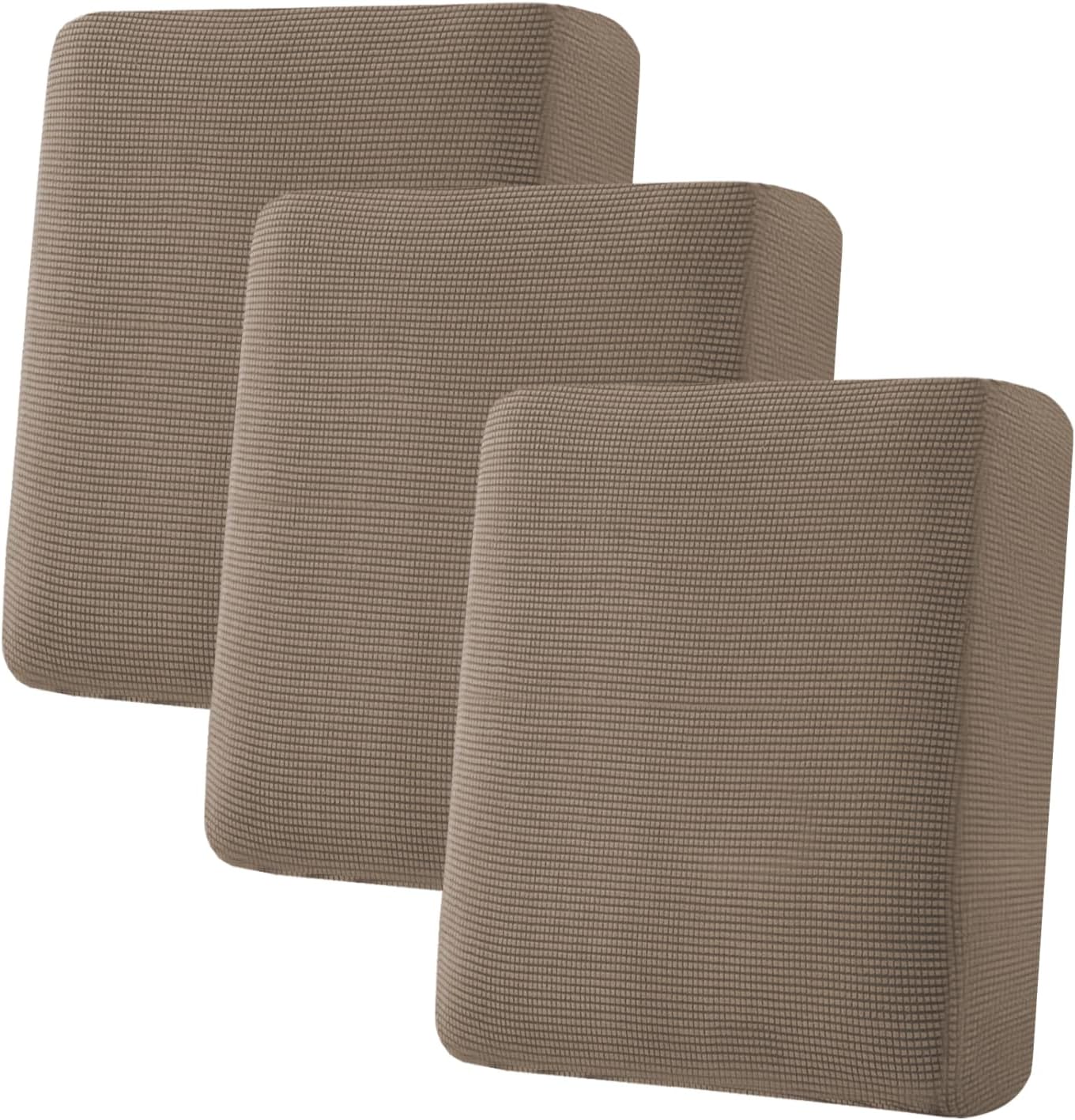 H.VERSAILTEX Super Stretch Individual Seat Cushion Covers Sofa Covers Couch Slipcover Sets Thick Jacquard Textured Twill Fabric (3 Piece Sofa Cushion Covers, Macchiato)