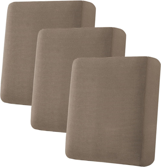 H.VERSAILTEX Super Stretch Individual Seat Cushion Covers Sofa Covers Couch Slipcover Sets Thick Jacquard Textured Twill Fabric (3 Piece Sofa Cushion Covers, Macchiato)