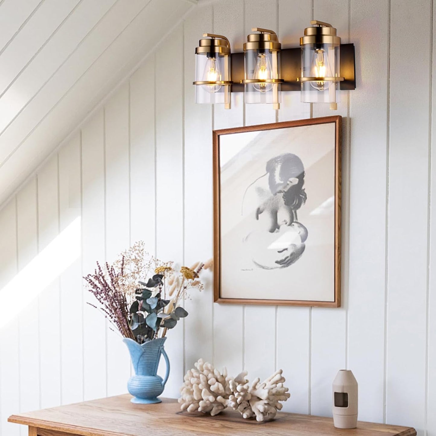 Black Gold Vanity Lights,3 Lights Bathroom Light Fixtures,Gold Finish Industrial Modern Wall Sconces 3 Lights,Bathroom Wall Lights(Bulbs not Included)