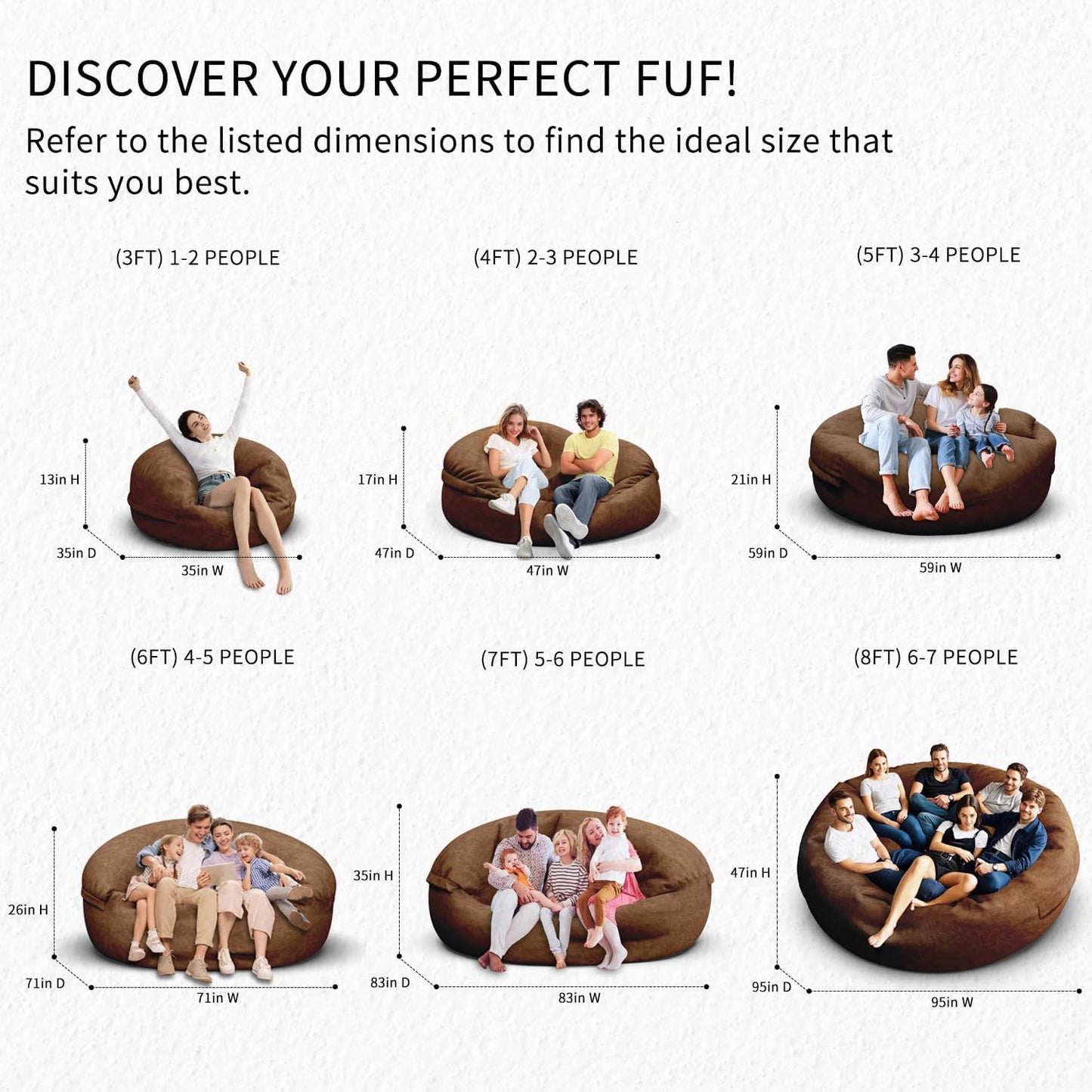 Bean Bag Chair for Adults 8FT,Soft Removable Cover for Teens/Girls Bedroom,Fluffy Giant Round Floor Beanbag Lounger Chairs (No Filler,Deep Coffee)