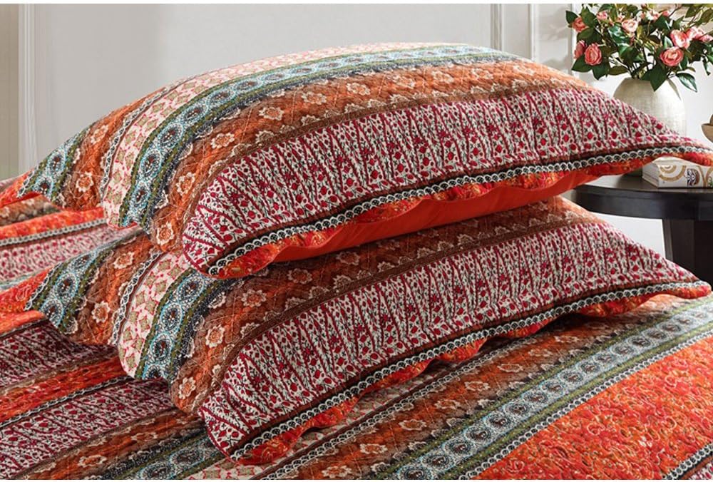 NEWLAKE Striped Classical Cotton 3-Piece Patchwork Bedspread Quilt Sets, King Size