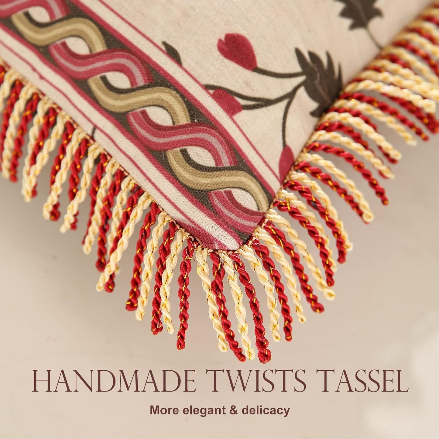 patdrea Designer Throw Pillow Covers Set of 4,Vintage Red Linen Pillowcases with Flower and Birds Pattern Pillows Cover for Couch,Farmhouse Decorative Cushion for Bed Living Room Outdoor Car