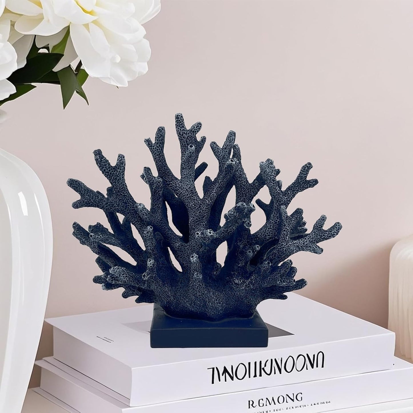 5.8" H Dark Blue Coral Decor - Resin Coral Statue, Nautical Decor for Home, Bedroom, Bathroom, Living Room, Ocean Themed Cabinet Shelf Tabletop Decoration