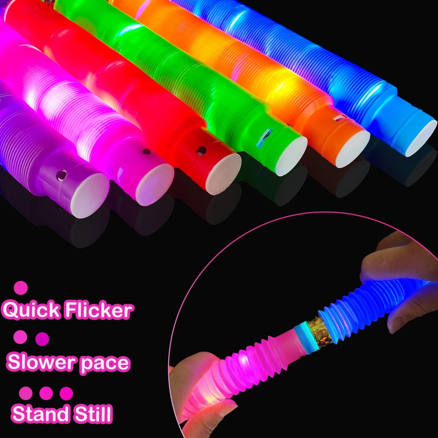 Halloween Glow Sticks Toys Gifts for Toddlers-6 PCS Light Up Pop Tube Party Favors for Kids,LED Bracelet Necklace Accessories,Fun Camping Essentials Games Activities Camp Gear Stuff for Boys Girls