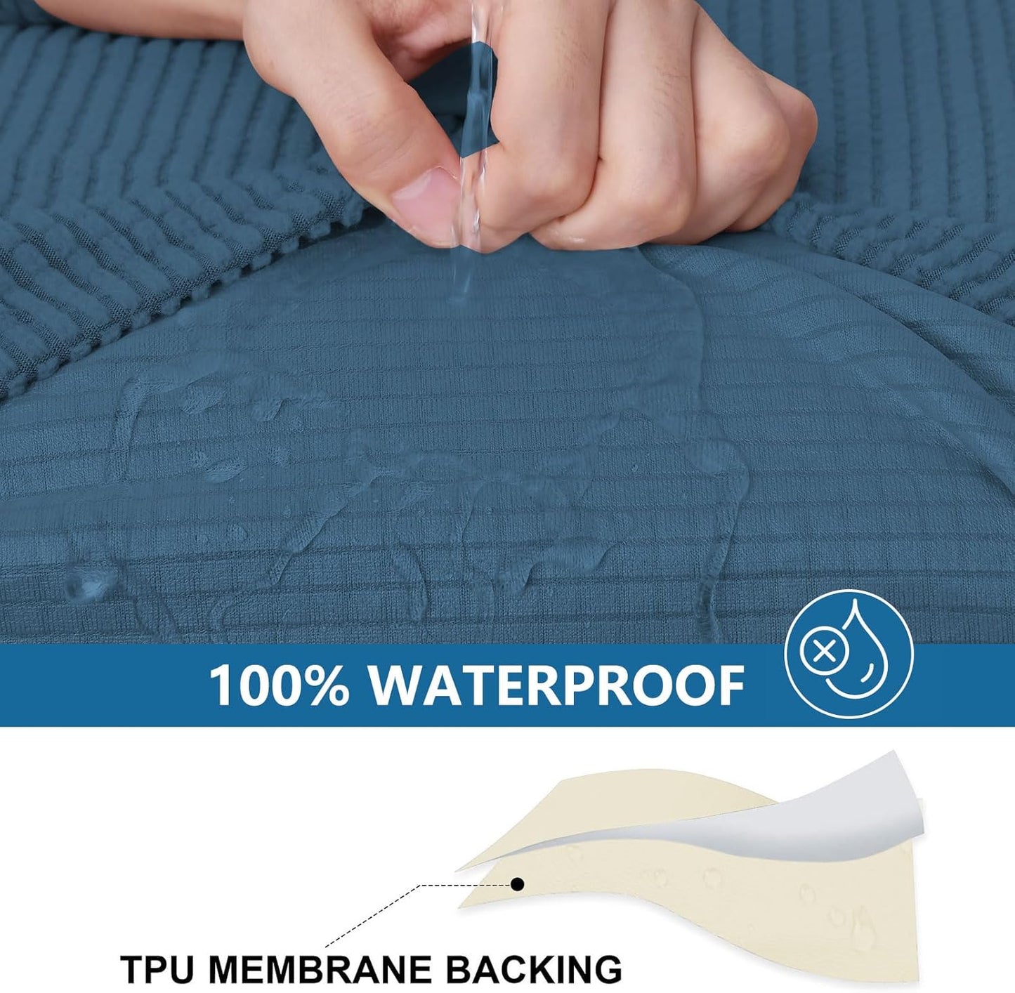 hyha Waterproof Couch Cushion Covers for Pets, Non Slip Sofa Seat Cover for Dogs Washable, Soft Thick Stretch Jacquard Fabric, Sofa Slipcovers with Elastic Bottom (2 Pieces, Blue)