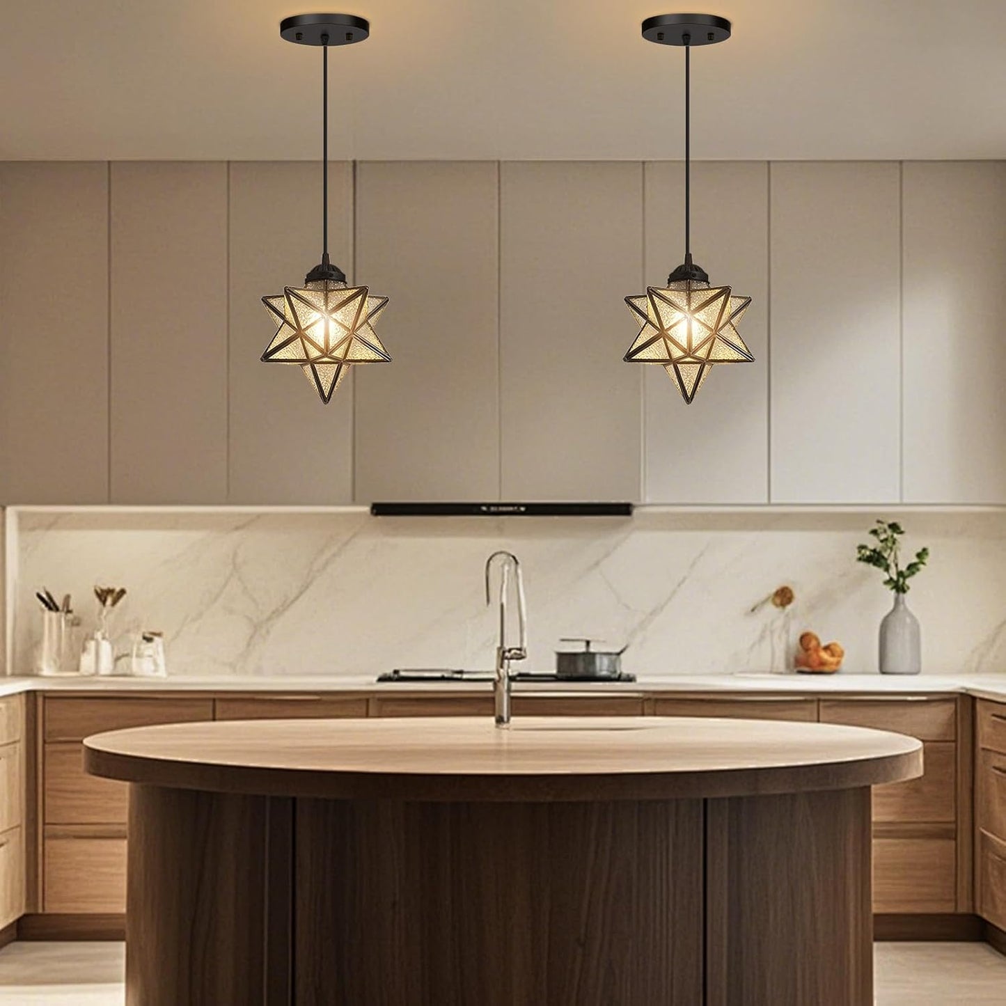 Modern Glass Pendant Lights Dining Room Chandeliers Lighting for Kitchen Island Light Fixture Hanging Light with Warm Light Bulb