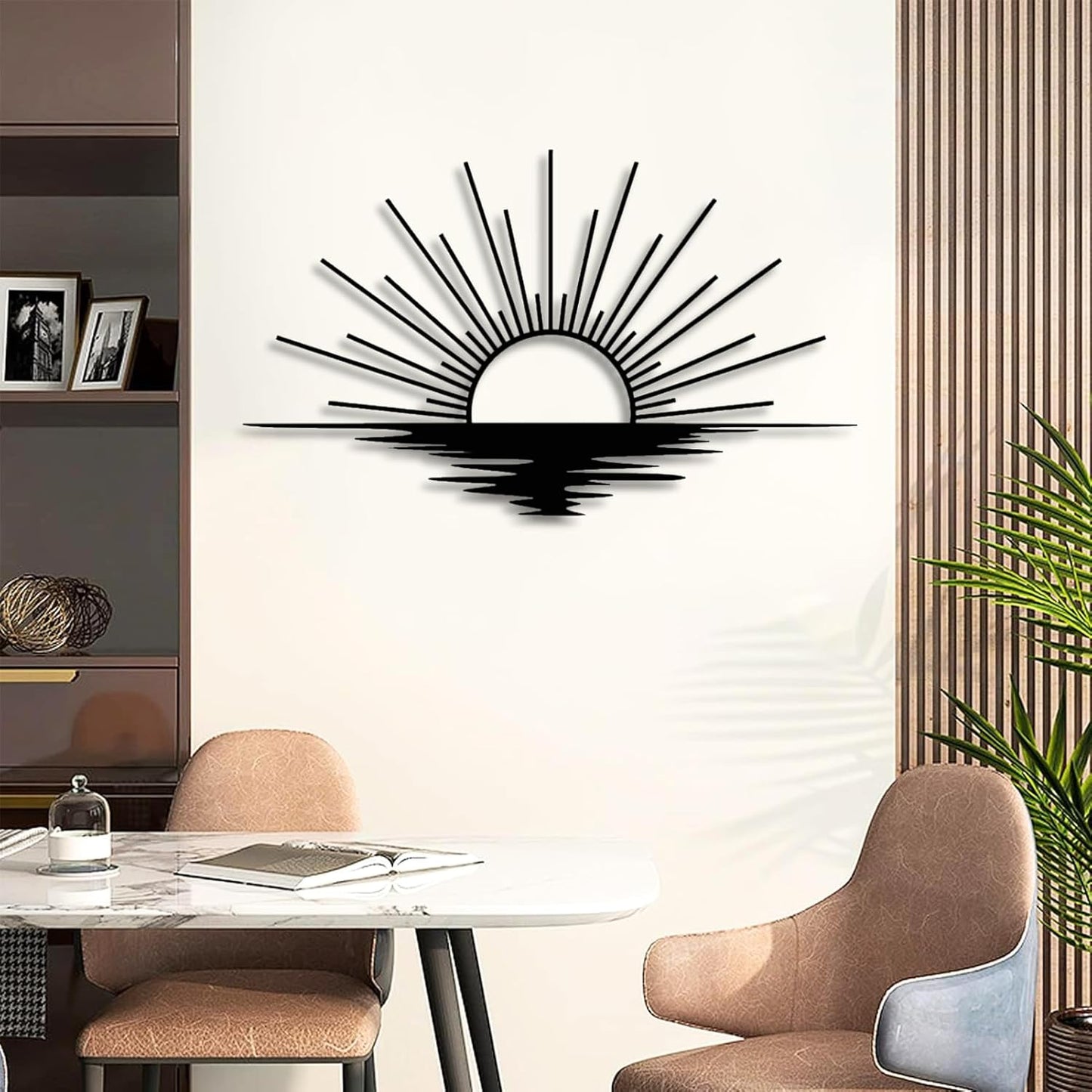 Sunrise Metal Wall Art, Metal Sun Wall Decor, Metal Sun Outdoor Decor, Large Metal Sun Wall Art, Sun Wall Art, Boho Sun Wall Art, Sunshine Metal Sign, Living Room Bedroom Wall Hangings (Silver, 47"x 27"| 120x71cm)