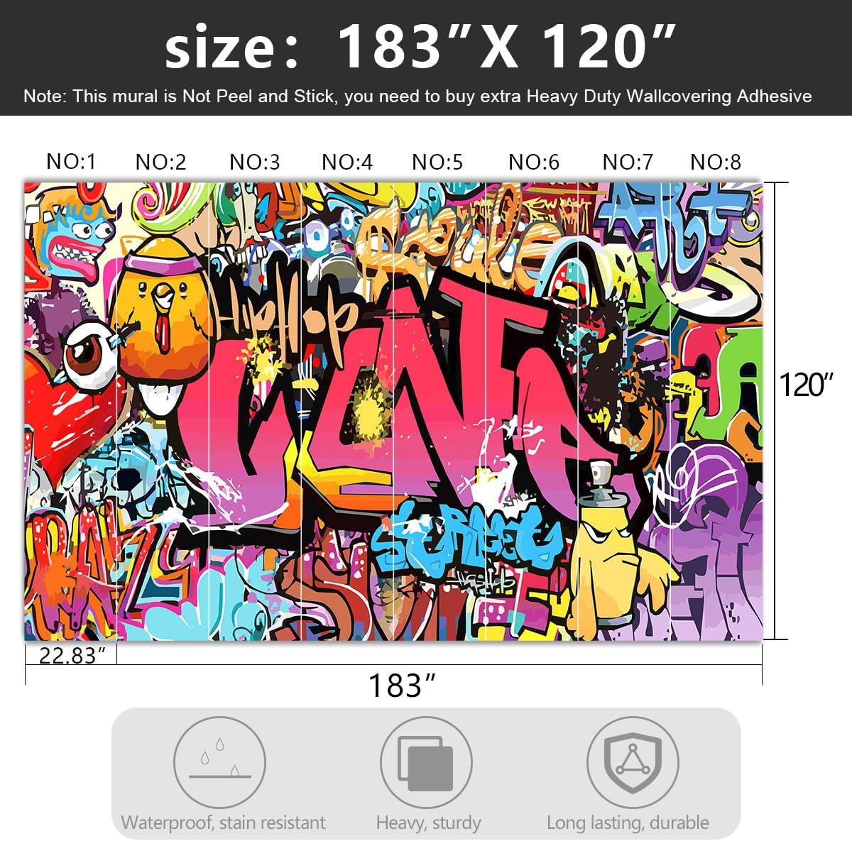 -Street Art Graffiti Wallpaper Fabric Wallpaper Living Room Bedroom Bathroom Boys Girls Children's Room Abstract Large Wall Mural- 183"x120"（ not Peel and Stick）