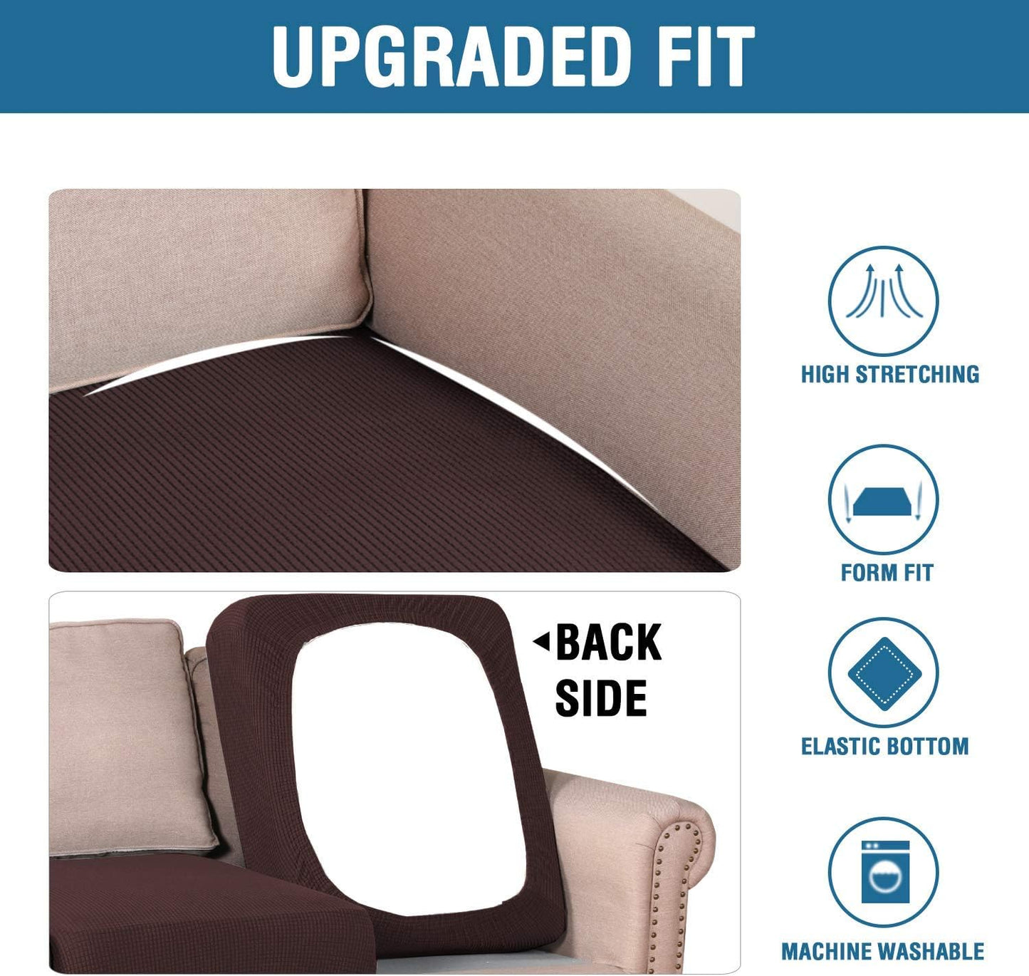 H.VERSAILTEX Super Stretch Individual Seat Cushion Covers - Sofa & Couch Cushion Slipcover Sets - Thick Jacquard Textured Twill Fabric (3 Piece XL, Chocolate)