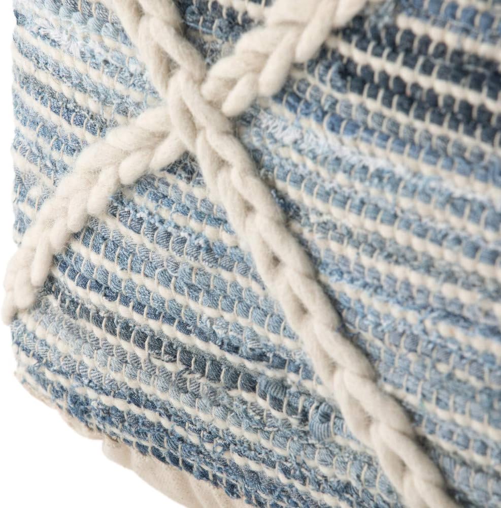 SIMPLIHOME Cowan Boho Square Pouf in Blue, Natural Handloom Woven for the Living Room, Bedroom and Kids Room