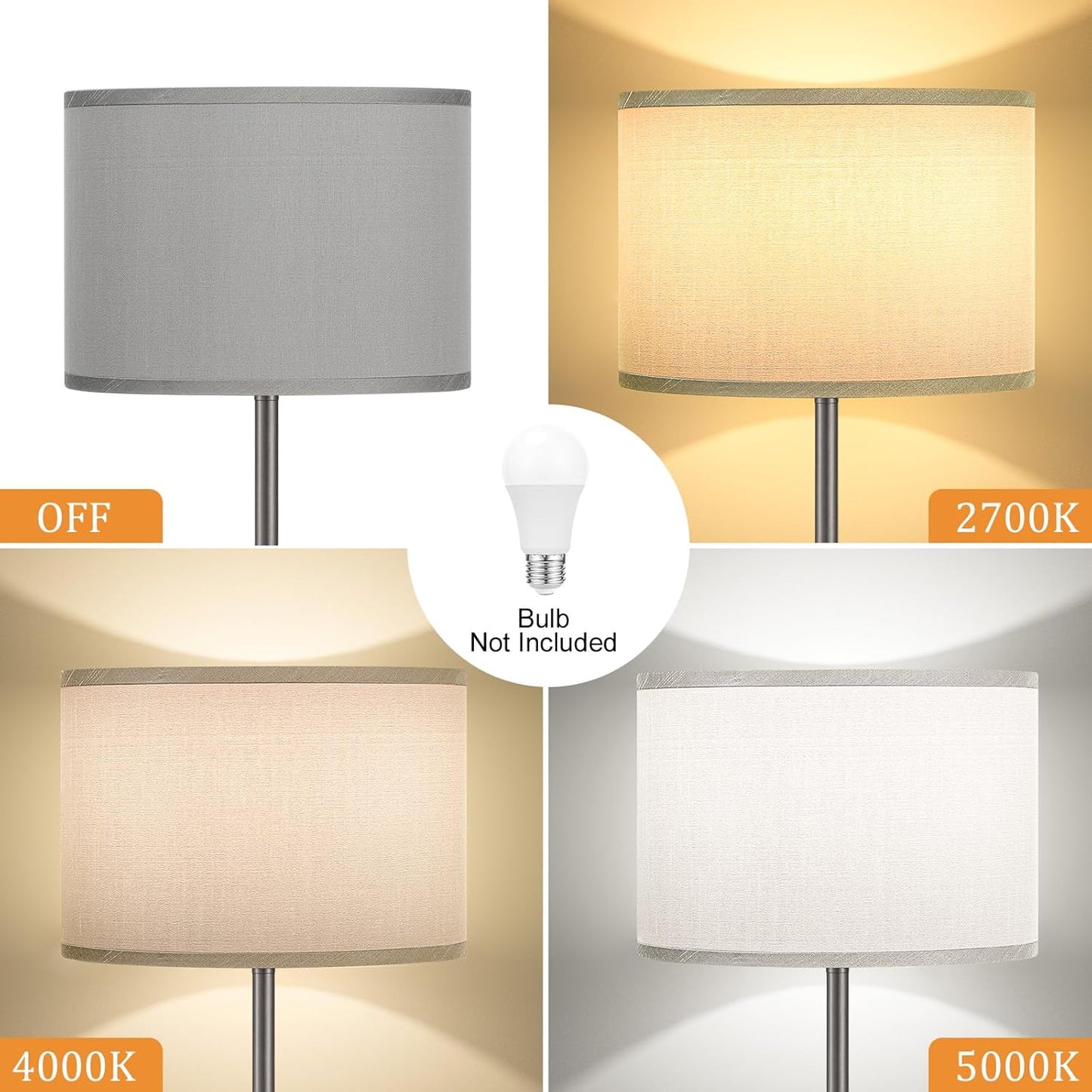 Ambimall 60'' Modern Floor Lamp with Shade, Tall Lamps for Living Room, Bedroom, Office, Dining Room, Gray Shade with Deep Gray Pole(Without Bulb)