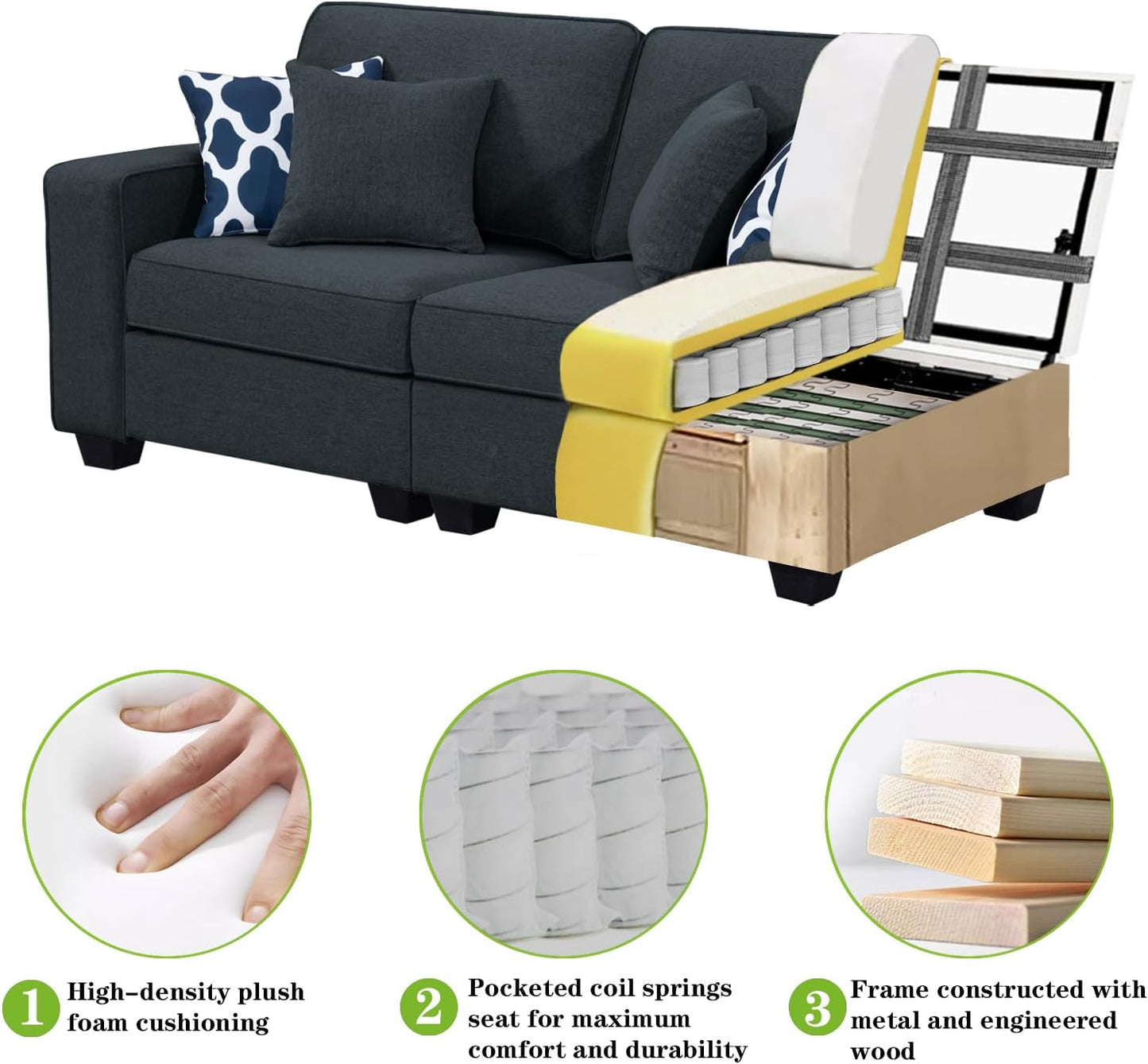 L Lengend Vansen Modular Sectional Sofa U Shaped Couch with Ottoman Modern Reversible Corner Sectional Couch for Living Room (Charcoal, 2+3)