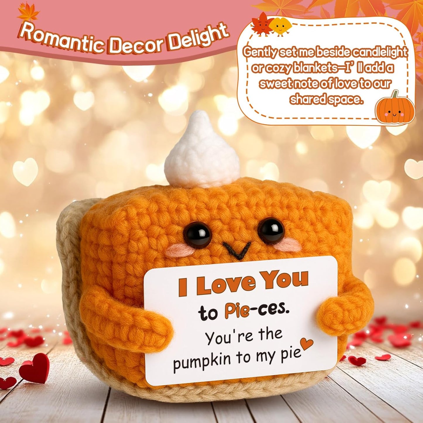 I Love You Handmade Crochet Pumpkin Pie Present, Gifts for Him Her Boyfriend Girlfriend, Anniversary Wedding Valentine’s Day Romantic Fall Decor Birthday Gifts for Women Men, Couple Wife Husband