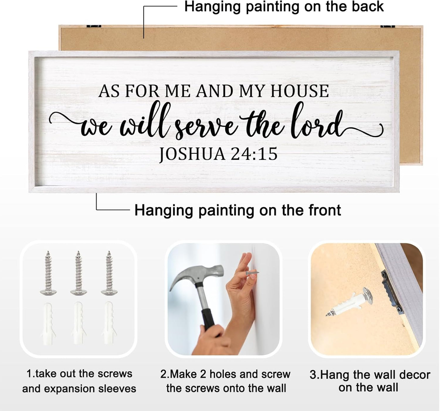 As For Me And My House We Will Serve The Lord Framed Wall Art, 40''×15'' Positive Religious Rustic Bible Verse for Christian God Jesus Christ Prayer, Vintage Horizontal Holy Catholic Scripture Decor