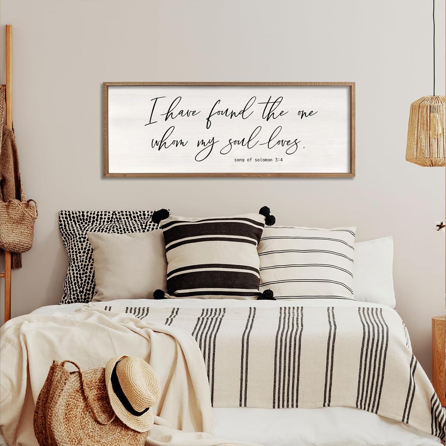 I Have Found The One Whom My Soul Loves Sign Wall Art Decor 32"x12" Modren Master Bedroom Above Bed Wood Framed Song of Solomon 3:4 Large Living Room Bible Verse Wall Hanging (Wood)