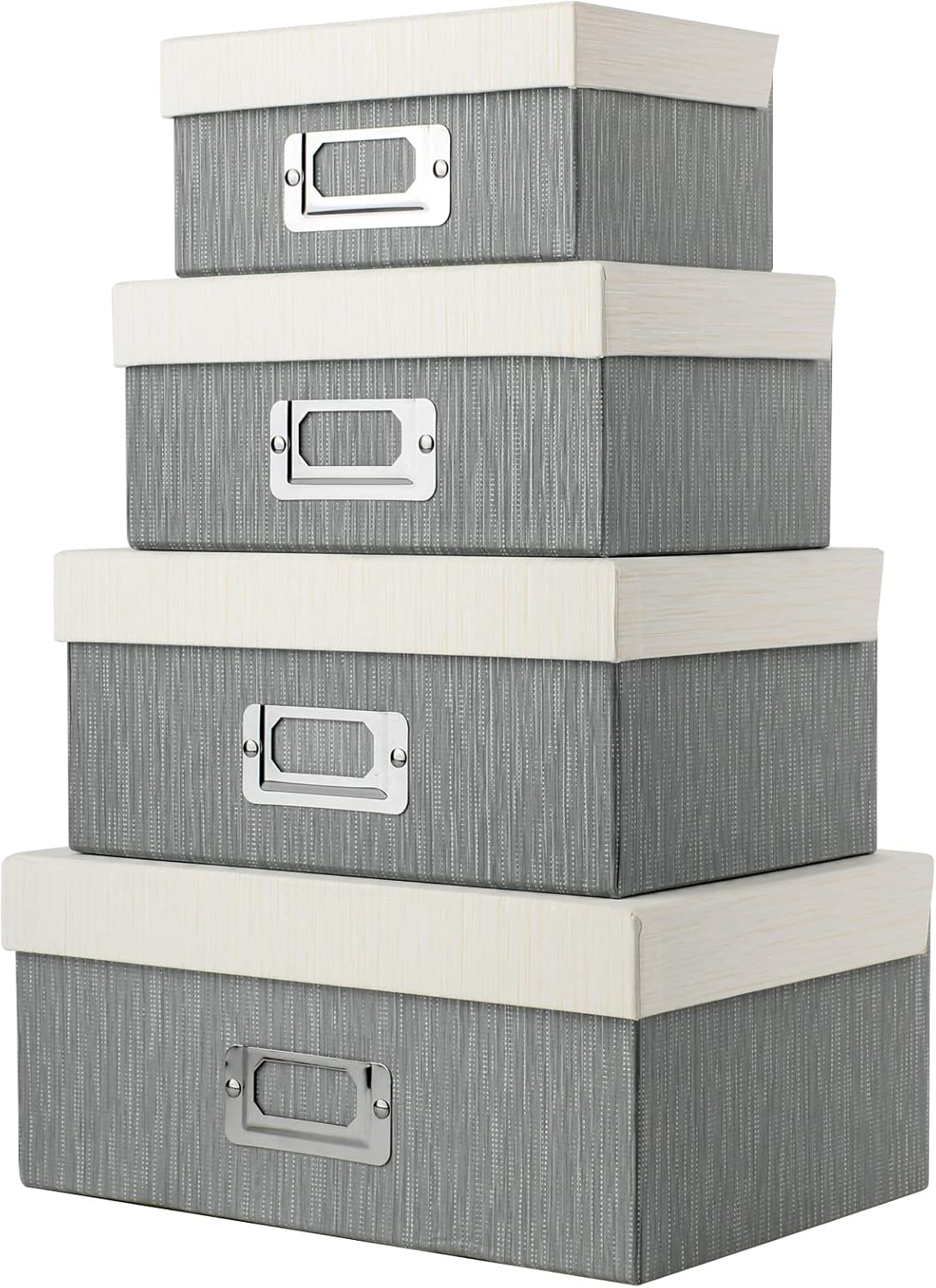 Briful Photo Boxes with Lids - 4 in 1 Set Waterproof Storage Boxes with Handles for Clothes, Shoes, Office, Cosmetic, Books