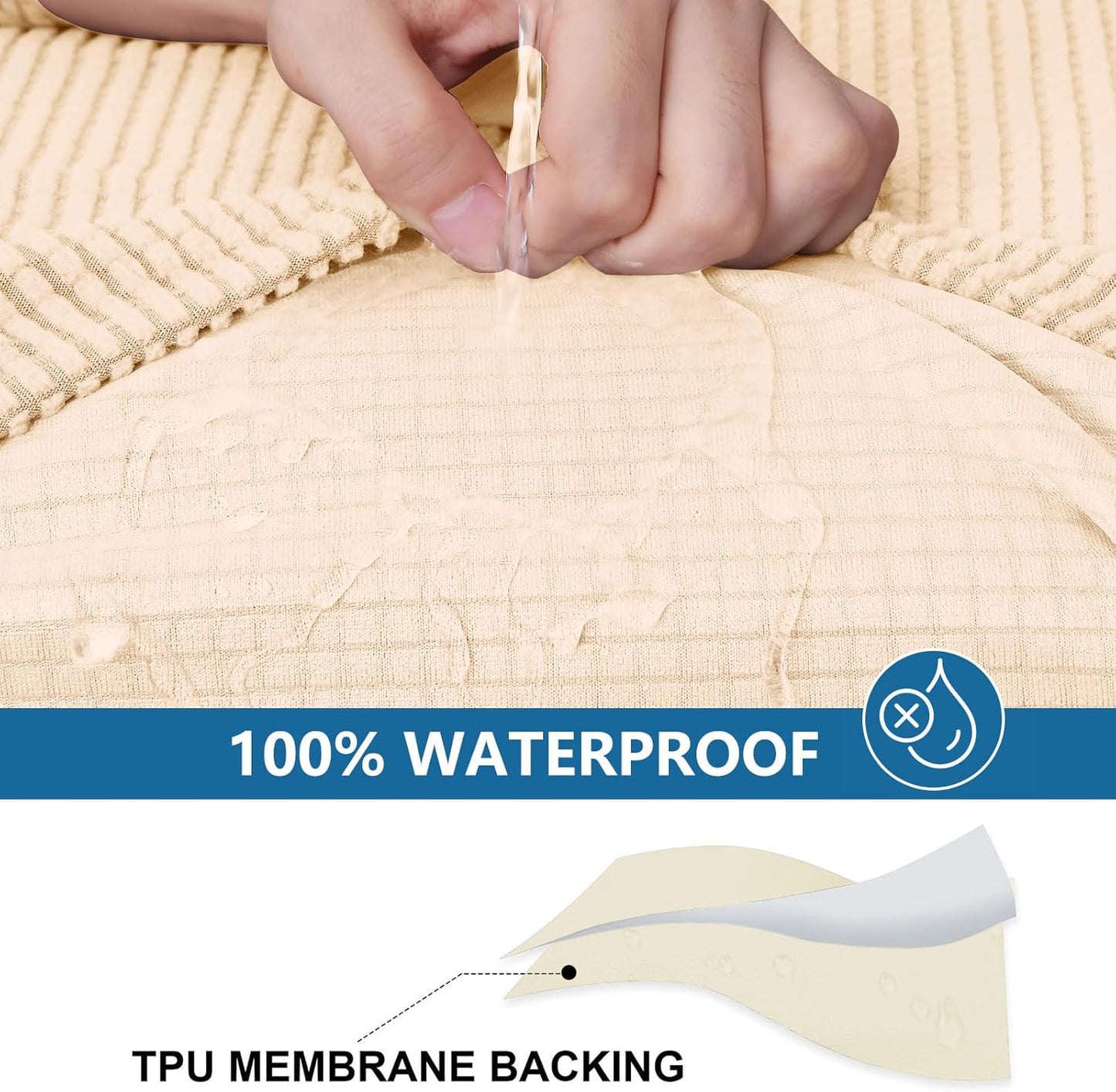 hyha Waterproof Couch Cushion Covers for Pets, Non Slip Sofa Seat Cover for Dogs Washable, Soft Thick Stretch Jacquard Fabric, Sofa Slipcovers with Elastic Bottom (2 Pieces, Beige)