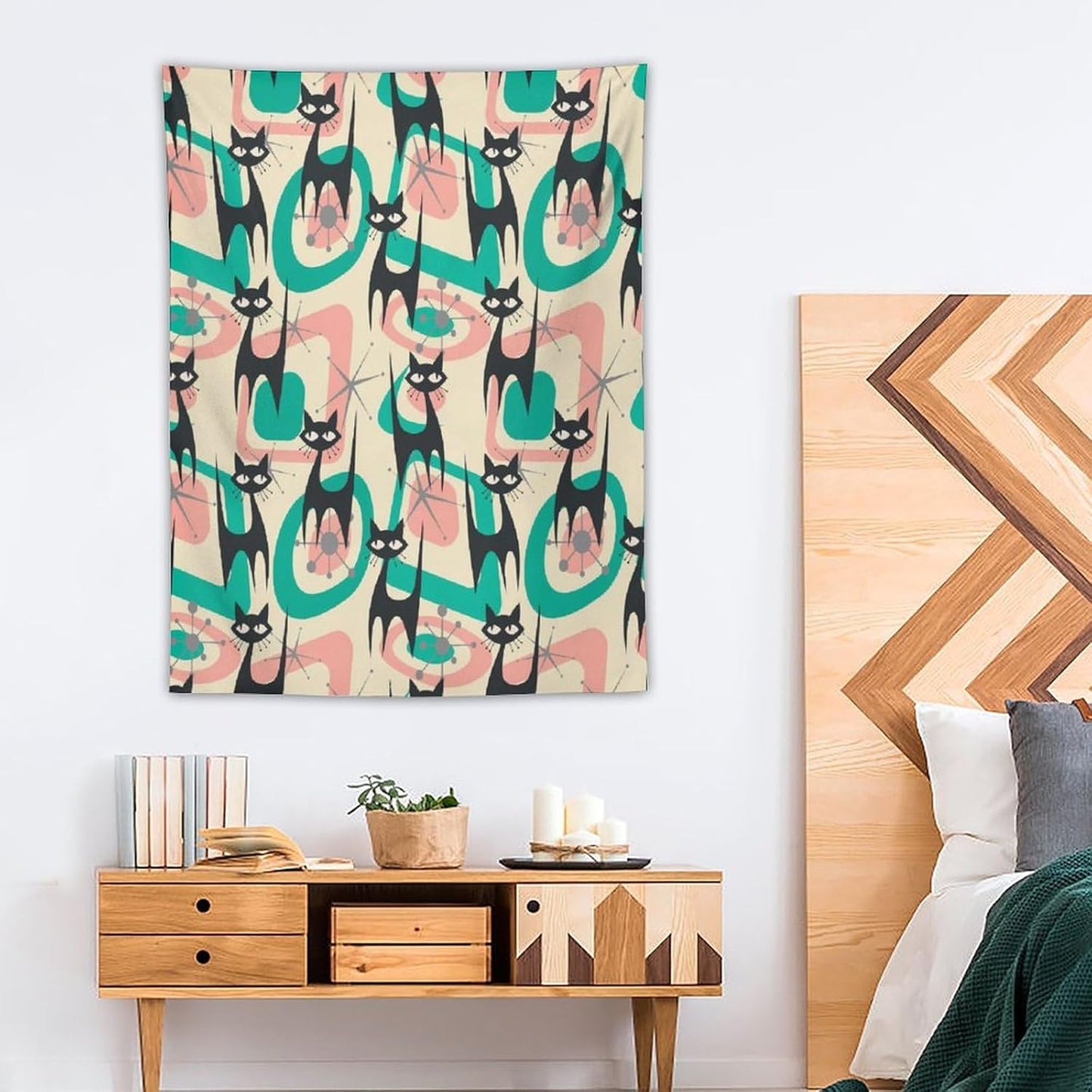 ICMOLYYENLO Boho Medieval Cat Tapestry, Abstract Atomic Starburst Geometric Aesthetic Art Wall Hanging For Bedroom Living Room Dormitory 30x40 Inches