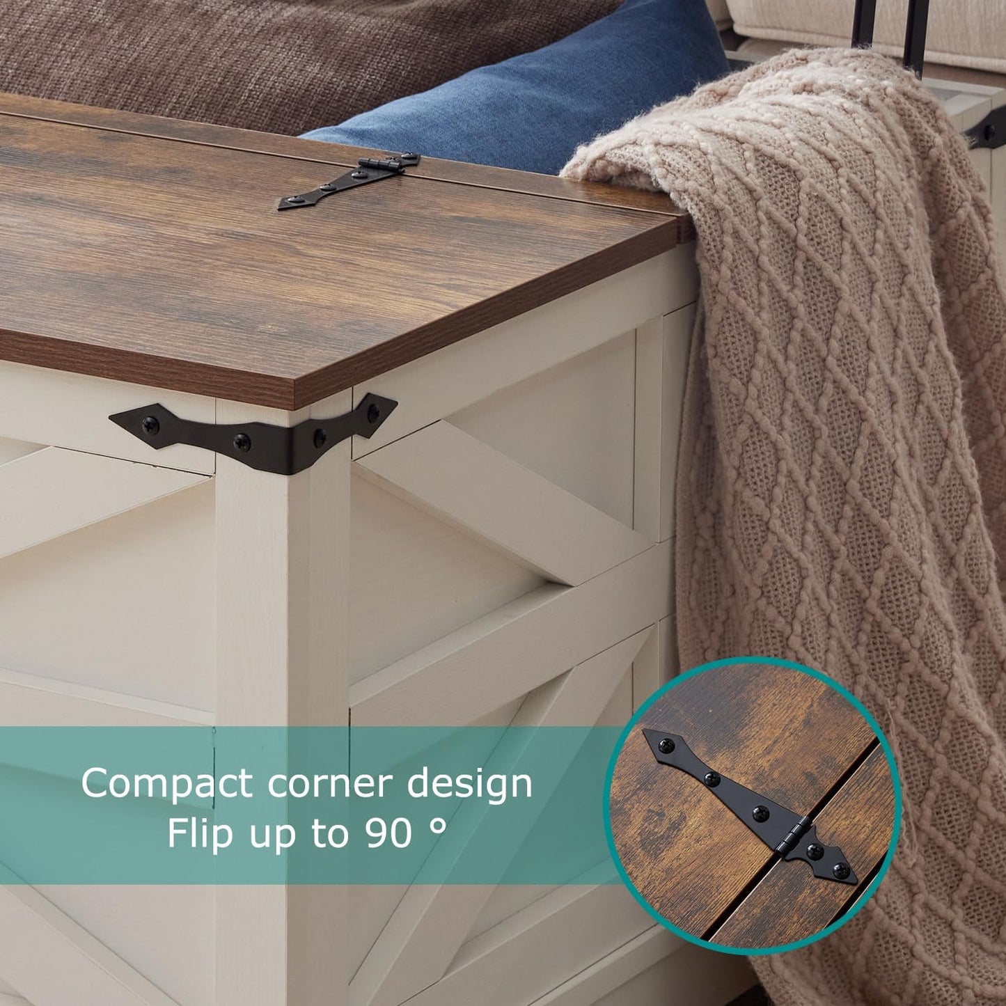 Coffee Table with Storage, Rustic White Square Coffee Tables for Living Room, Lift top Coffee Table with Large Hidden Compartment, Smart Cocktail Tables with Flip Top Lids for Home Office