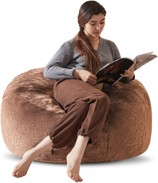 Bean Bag Chair 3Ft, Memory Foam Filled, Large Beanbag Chairs for Adults and Teens, Soft Sofa with Removable Flannel Cover, Round Couch for Living Room Bedroom College Dorm (Coffee, 3FT-36×36"×24")