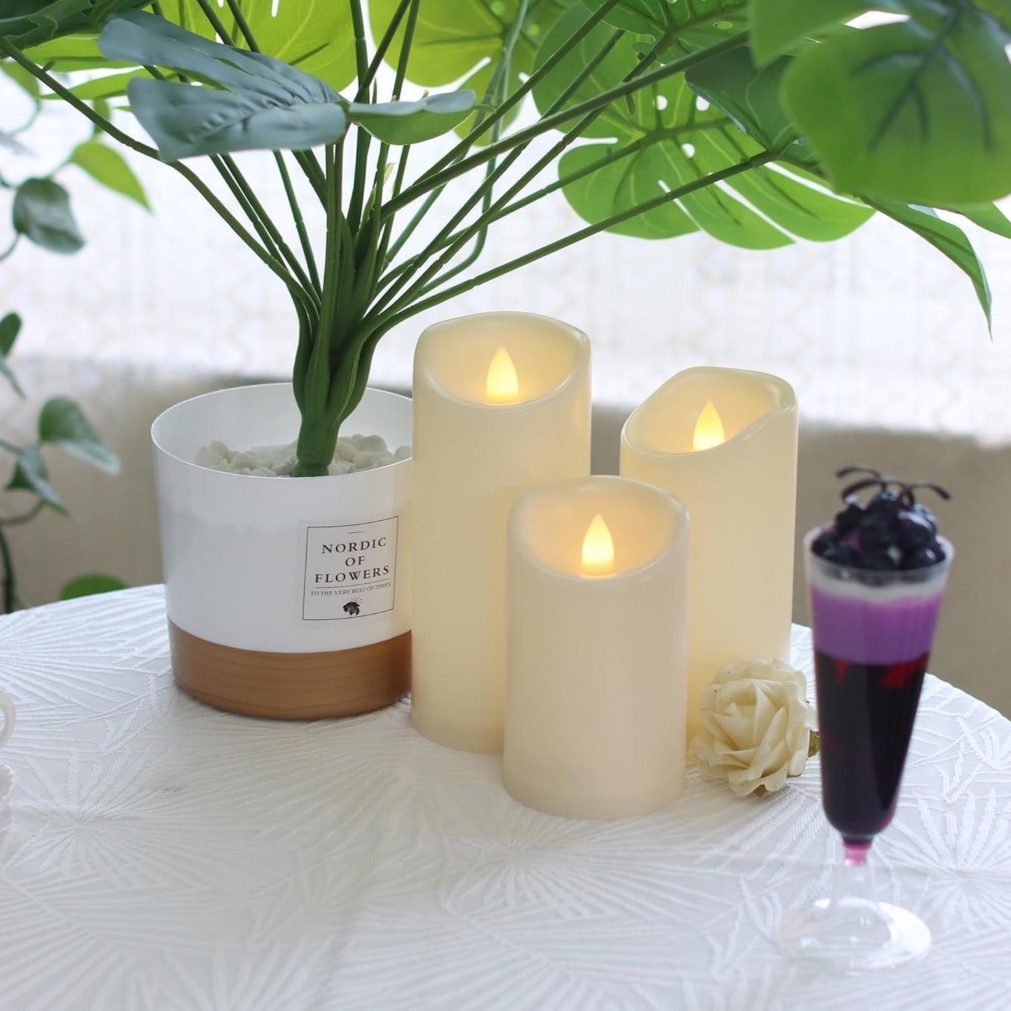 CANDLE CHOICE Waterproof Outdoor Battery Operated Flameless Pillar Candles with Timer Realistic Flickering Plastic Fake Electric LED Lights for Lantern Garden Wedding Christmas Decorations 3 Pack