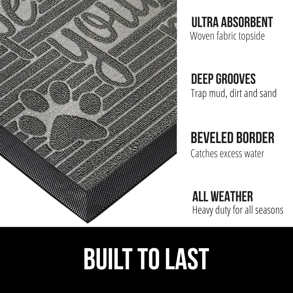 GORILLA GRIP 100% Waterproof All-Season WeatherMax Doormat 35x23, US Designed Natural Rubber, Stain and Fade Resistant, Low Profile Indoor Outdoor Door Mats, Easy Clean Patio Mat, Stone Paws