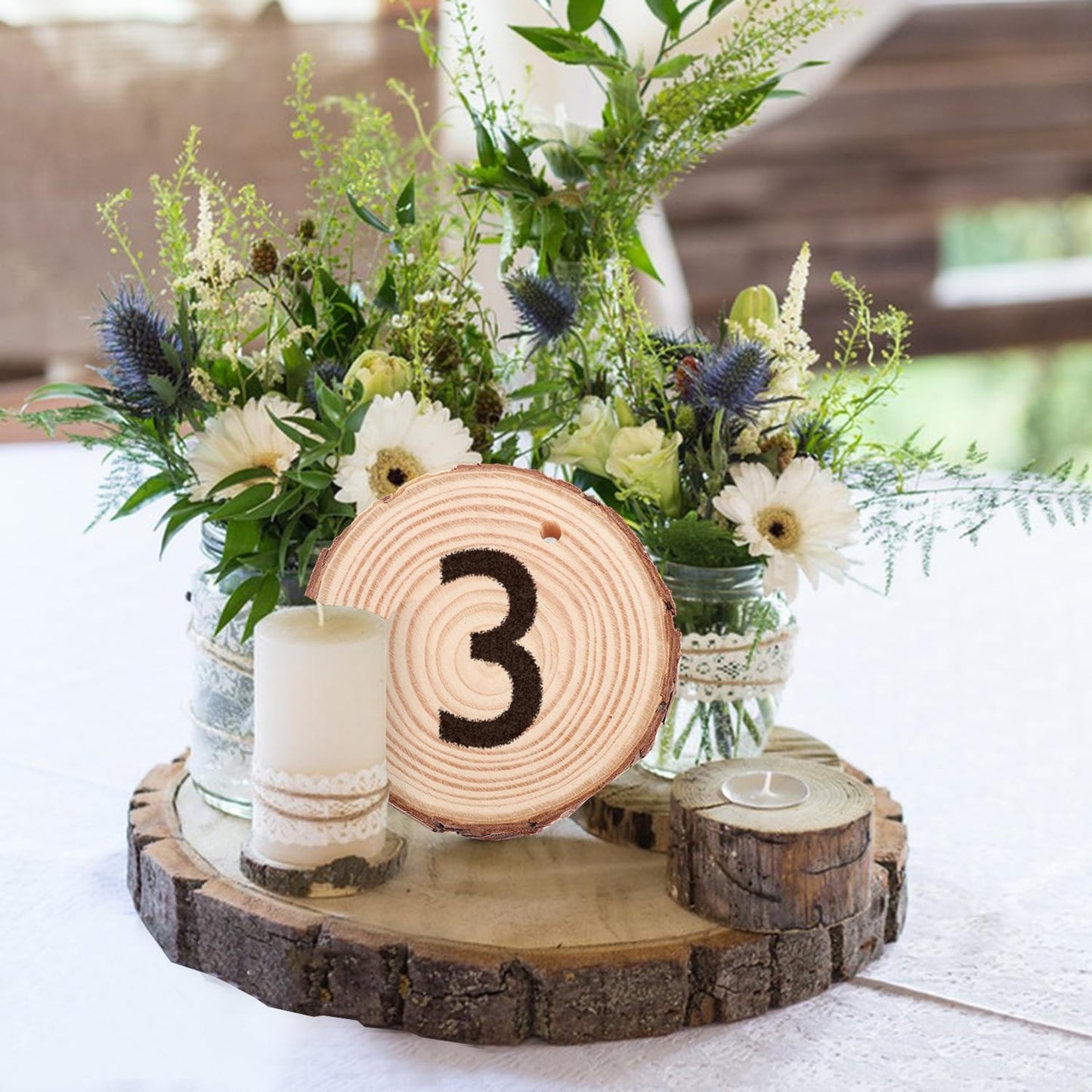 60 PCS 4 inch Unfinished Wood Slices with Hole, Natural Wood Slices, Predrilled with Hole Wood Slice for DIY Arts Craft Christmas Ornaments by GNIEMCKIN