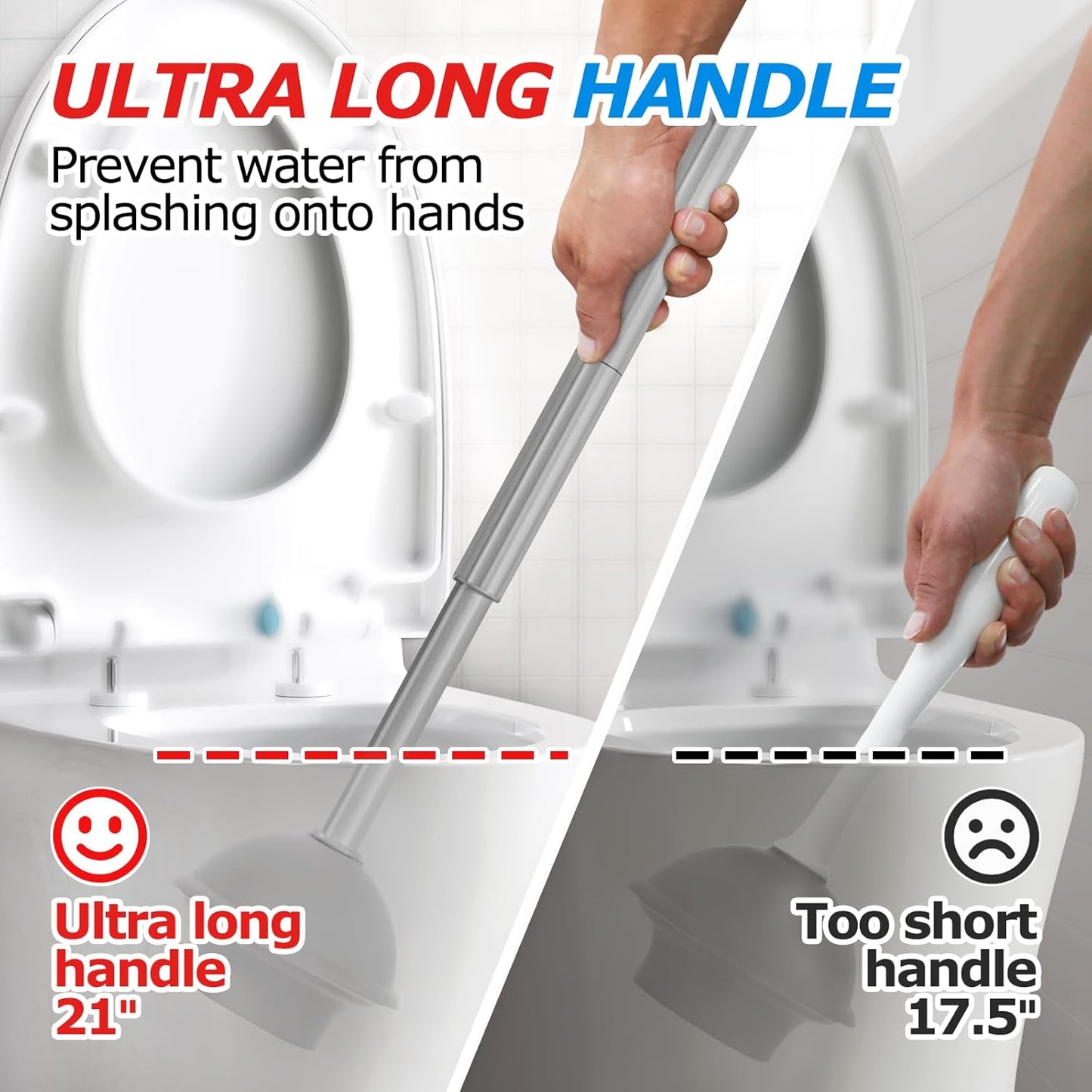 2Pack 2 in 1 Toilet Brush and Plunger Set, Extended Handle Plunger，Toilet Bowl Brush Plunger Set,Bathroom Cleaning Tools ，Toilet Brush Plunger Combo，Cleaning Brush，Cleaning Supplies（Dark Grey）