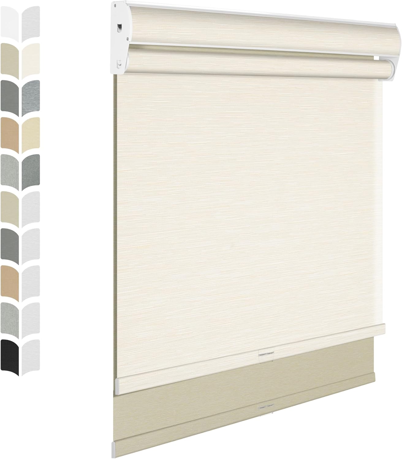 BERISSA Cordless Dual Roller Shades with Cassette Valance, Double Window Shades, Blackout and Light Filtering, Day and Night for Home Office Door. Striped Jacquard Beige. 68 W x 72" H