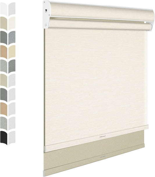 BERISSA Cordless Dual Roller Shades with Cassette Valance,Double Window Shades Blackout and Light Filtering Shades,Day and Night Roller Shades for Home Office Door.Striped Jacquard Beige.44 W x 72" H