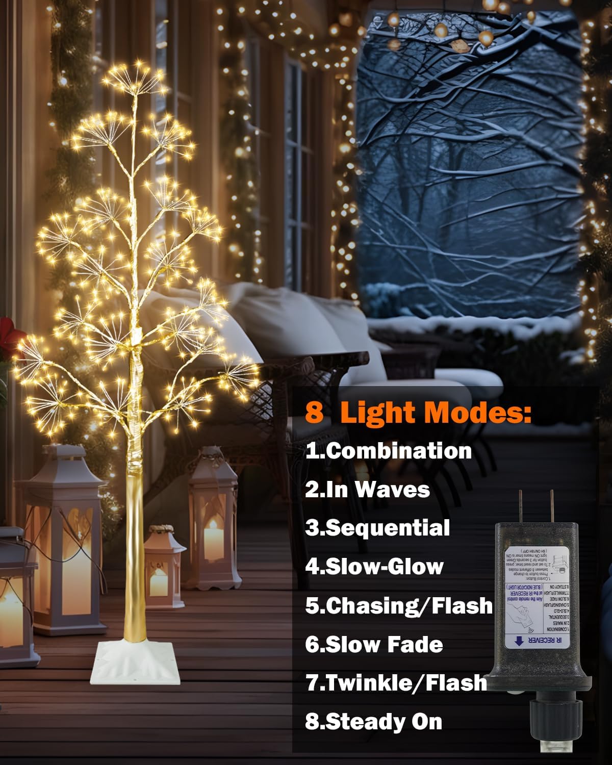4FT Lighted Birch Tree Christmas Artificial Twig Tree with 380 LED Lights Timer 8 Mode Xmas Tree for Holiday Party Wedding Indoor Outdoor Decor