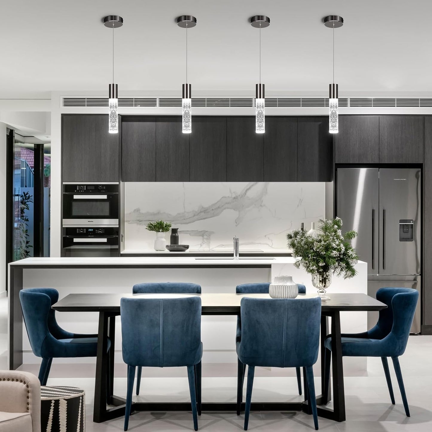 OKELI Modern Pendant Light,LED Bubble Crystal Kitchen Island Lights Fixtures,Black Mini Single Pendant Lighting for Kitchen Island Bar,6W,6000K,ETL,1Pack