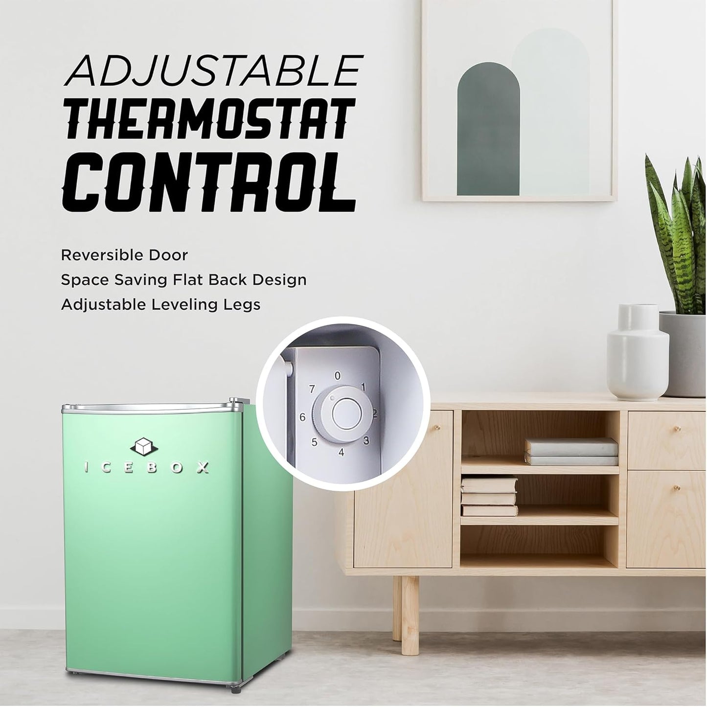 IBCR25MNT Compact, Energy Star Certified Small, Single Door Mini Fridge with Freezer Refrigerator, Large (2.5 cu ft), Mint Green