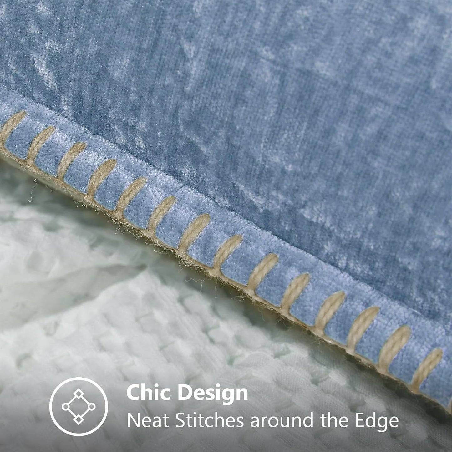 decorUhome Chenille Soft Throw Pillow Covers 22x22 Set of 2, Farmhouse Velvet Neutral Decorative Euro Pillow Covers with Stitched Edge for Couch Sofa Bed Home Decor, Blue