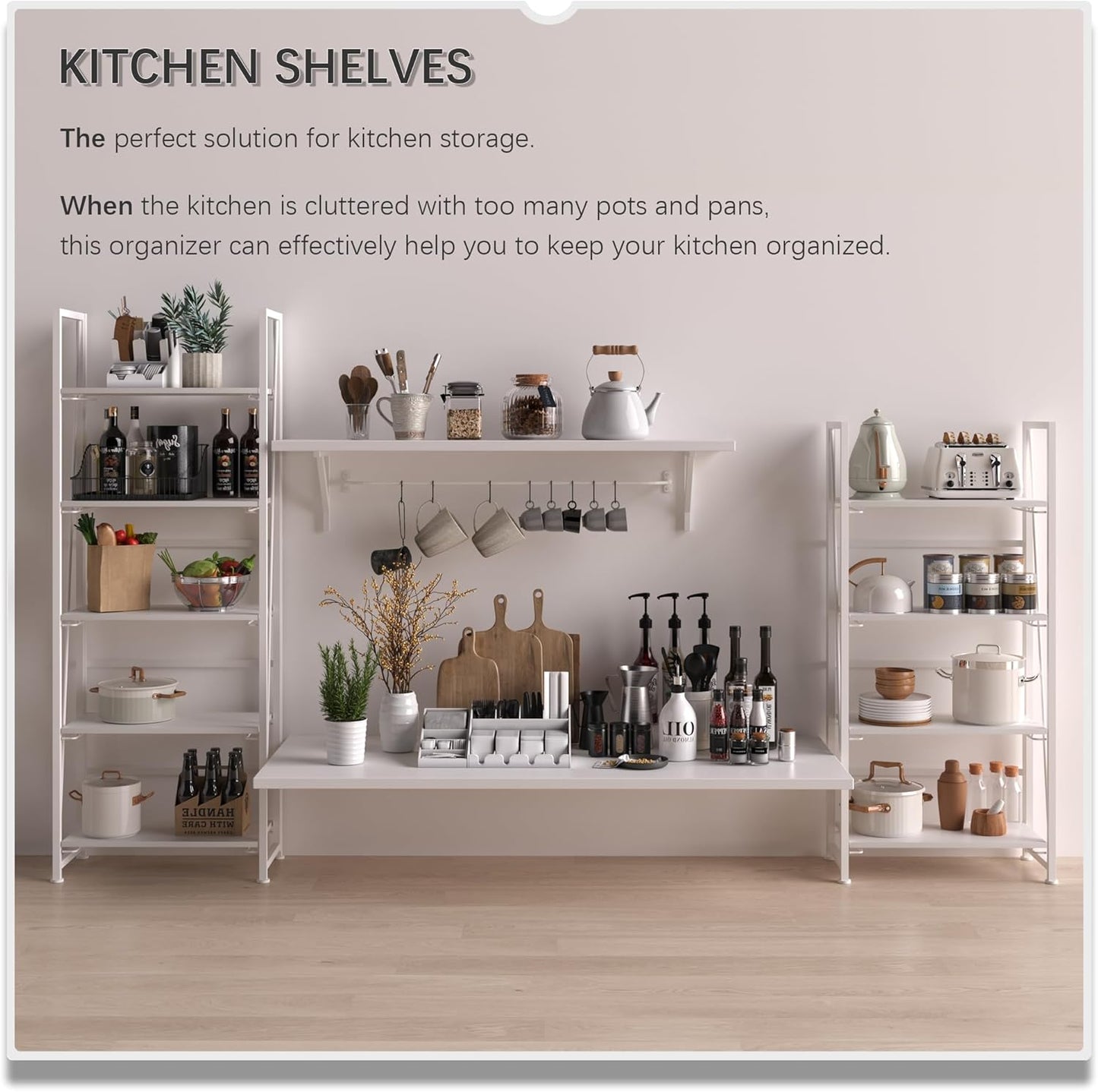 4NM No Assembly Foldable Bookshelf, 5-Shelf Collapsible Bookcase Storage for Small Spaces, 62.2" H, All White