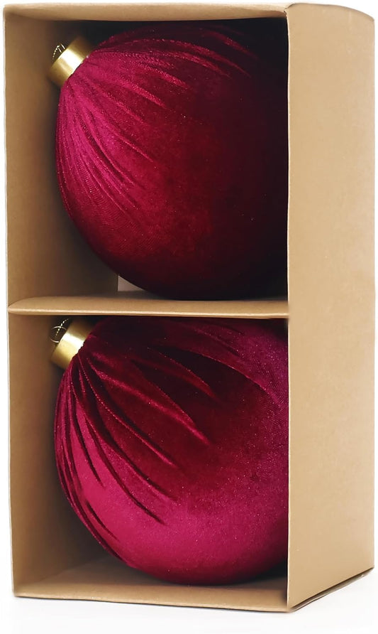 6inch Big Burgundy Velvet Christmas Ornaments, 2pcs Flocked Ornaments Balls Sets for Christmas Tree Decorations