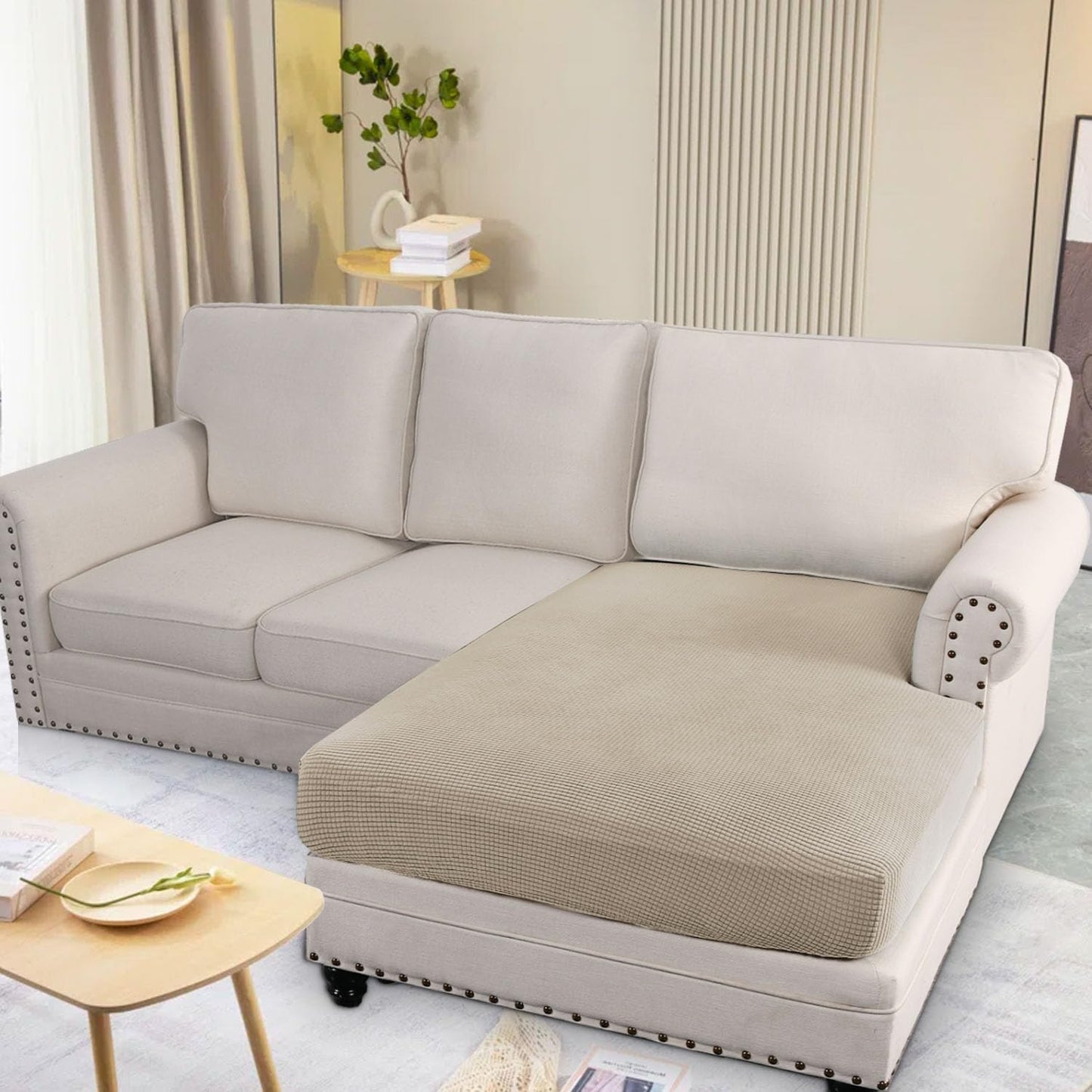 H.VERSAILTEX Super Stretch Individual Chaise Cover Sectional Couch Covers for L Shaped Sofa Both Left/Right Featuring Thick Jacquard Textured Twill Fabric (1 Piece Chaise Cover Large, Island Fossi)