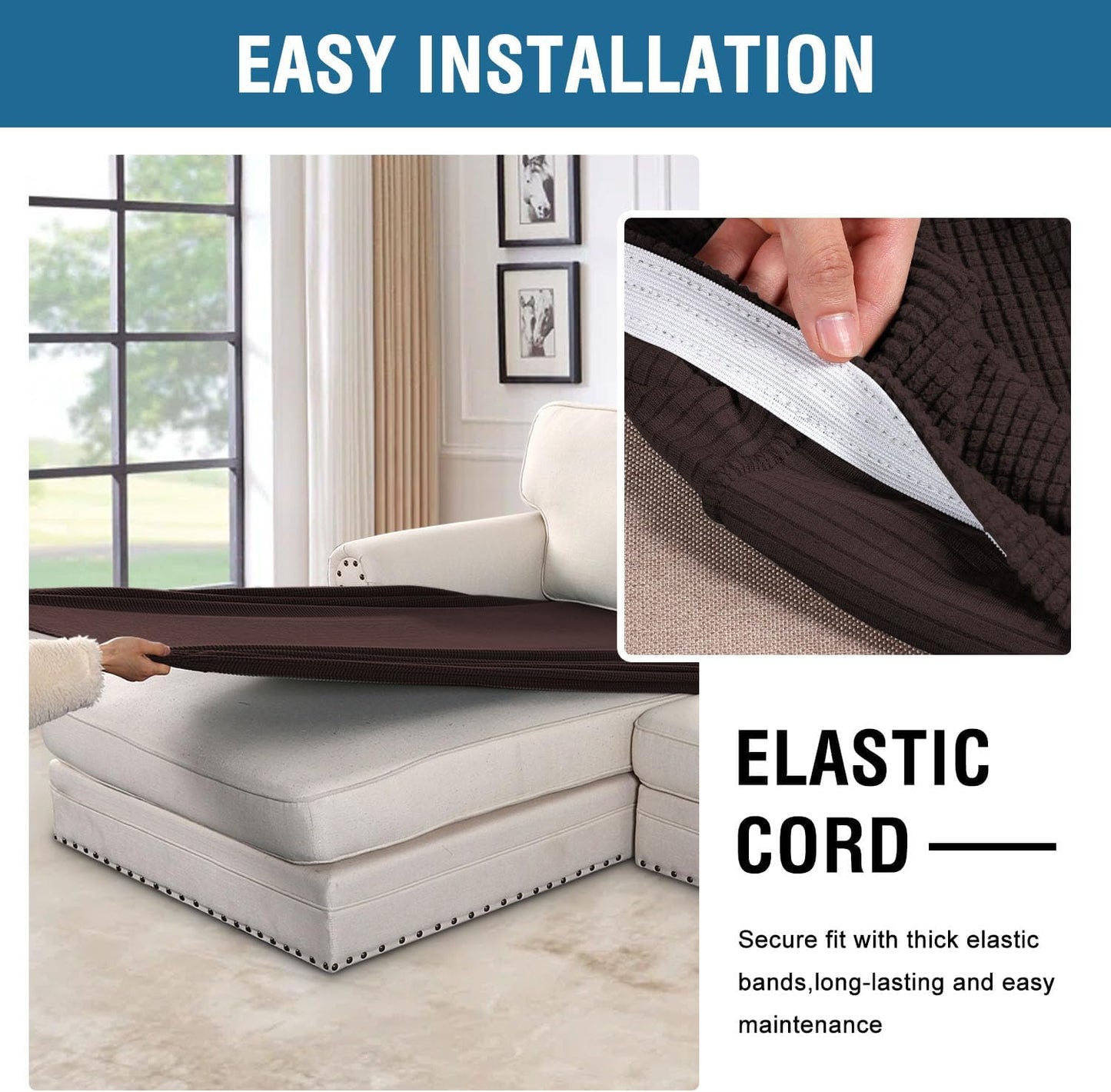 H.VERSAILTEX Super Stretch Individual Chaise Cover Sectional Couch Covers for L Shaped Sofa Both Left/Right Featuring Thick Jacquard Textured Twill Fabric (1 Piece Chaise Cover, Chocolate)