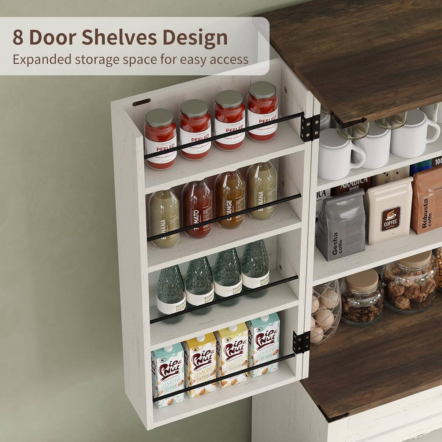 72'' Kitchen Storage Pantry Cabinet, Tall Storage Cabinet with 8 Door Shelves, 2 Cabinets and 1 Drawer, Freestanding Cupboard for Kitchen, Dining Room, Bathroom, Laundry, Off White