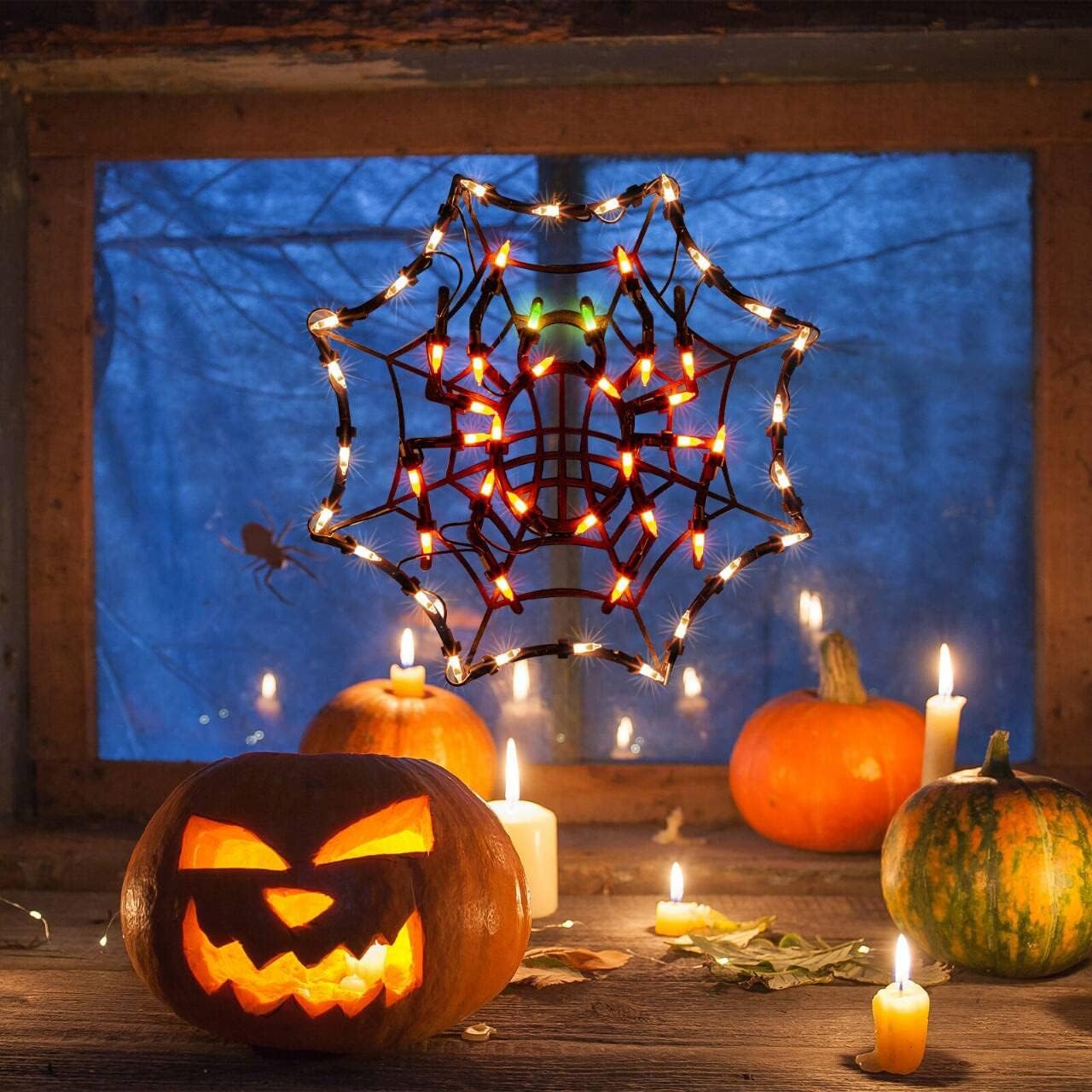 12.8" Lighted Cobweb Halloween Window Silhouette Decoration,Halloween Lighted Window Decoration,Hanging Light Up Holiday Ornament（ Cobweb Light）