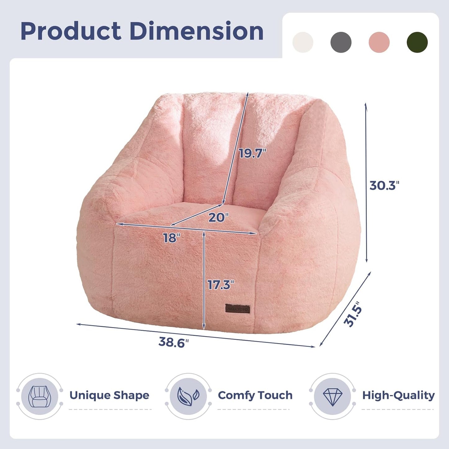 MAXYOYO Bean Bag Chair, Comfy Bean Bag Sofa with Back Support, Faux Fur Bean Bag Chair for Adults and Kids, Stuffed Floor Sofa for Living Room, Bedroom, Apartment, Pink